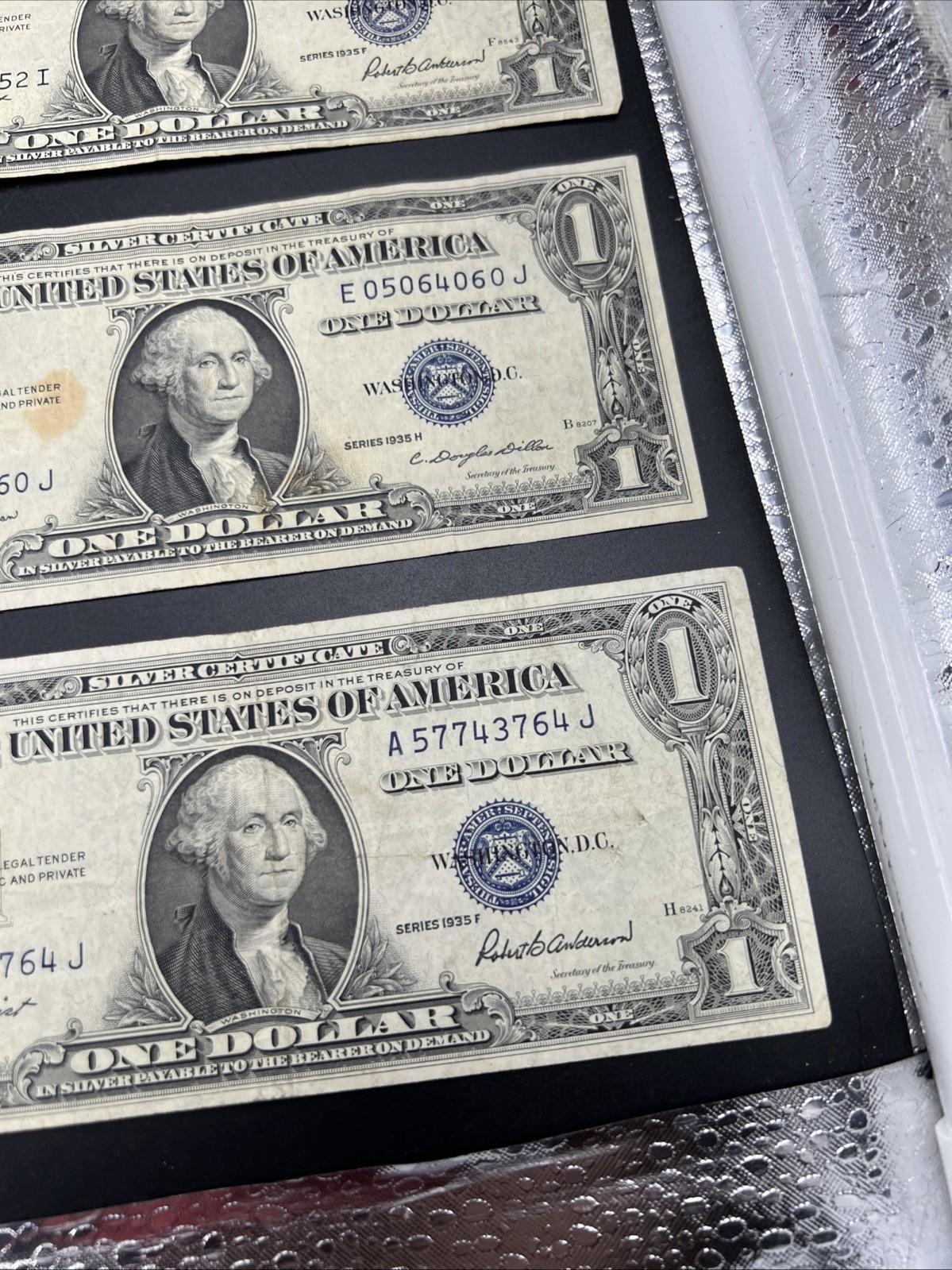 Lot of 8 1935 $1 One Dollar Blue Seal Silver Certificates Fine + Conditions