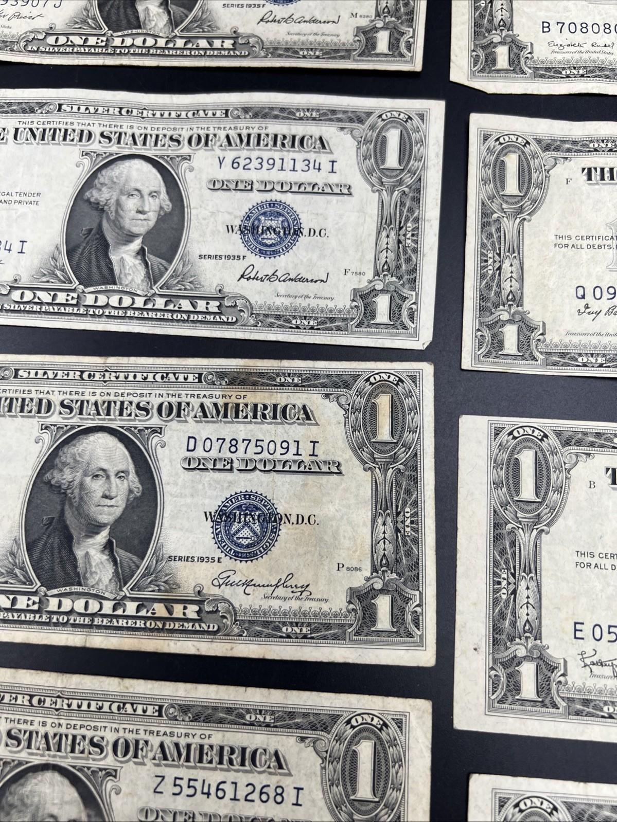 Lot of 8 1935 $1 One Dollar Blue Seal Silver Certificates Fine + Conditions