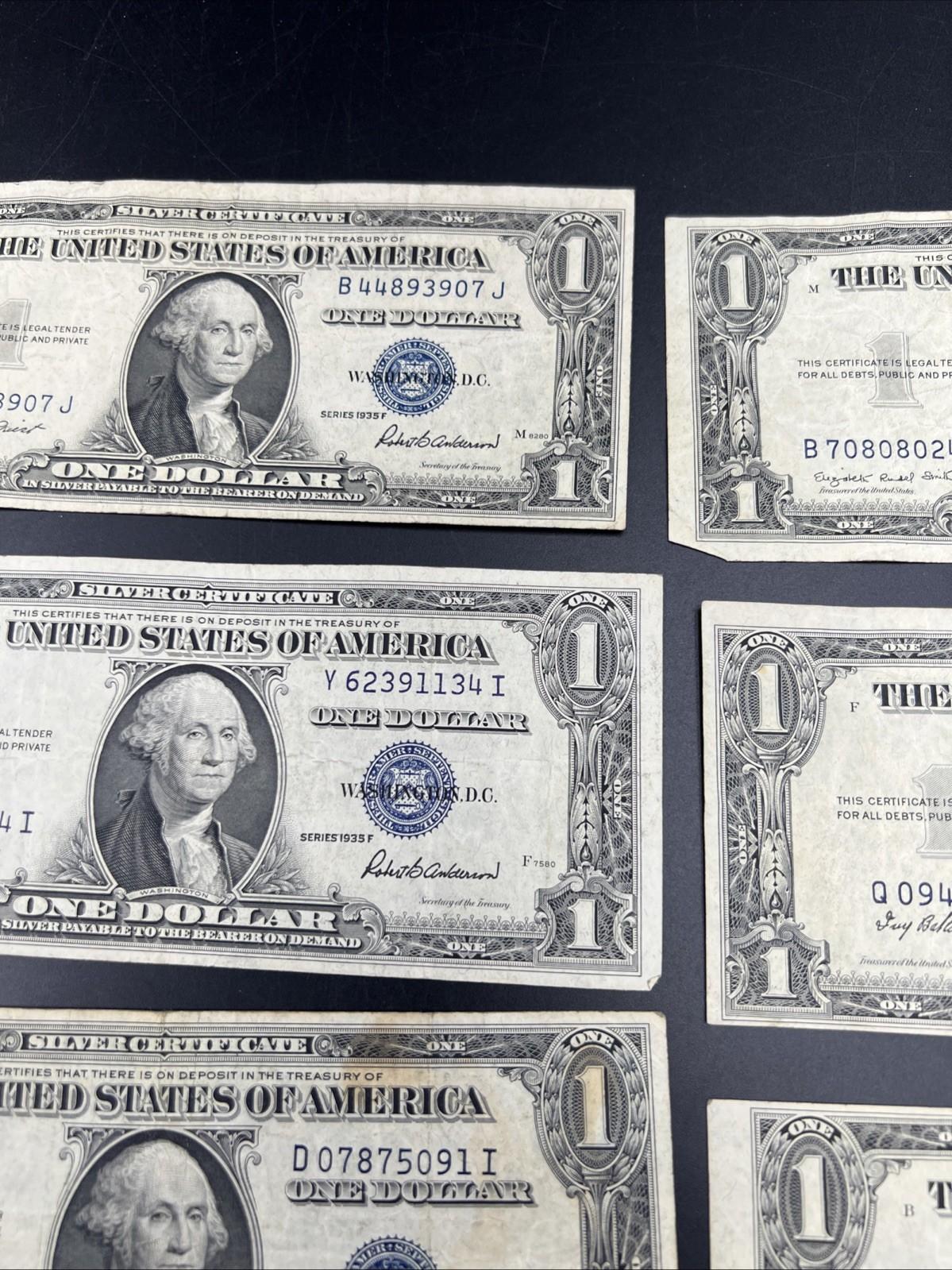 Lot of 8 1935 $1 One Dollar Blue Seal Silver Certificates Fine + Conditions