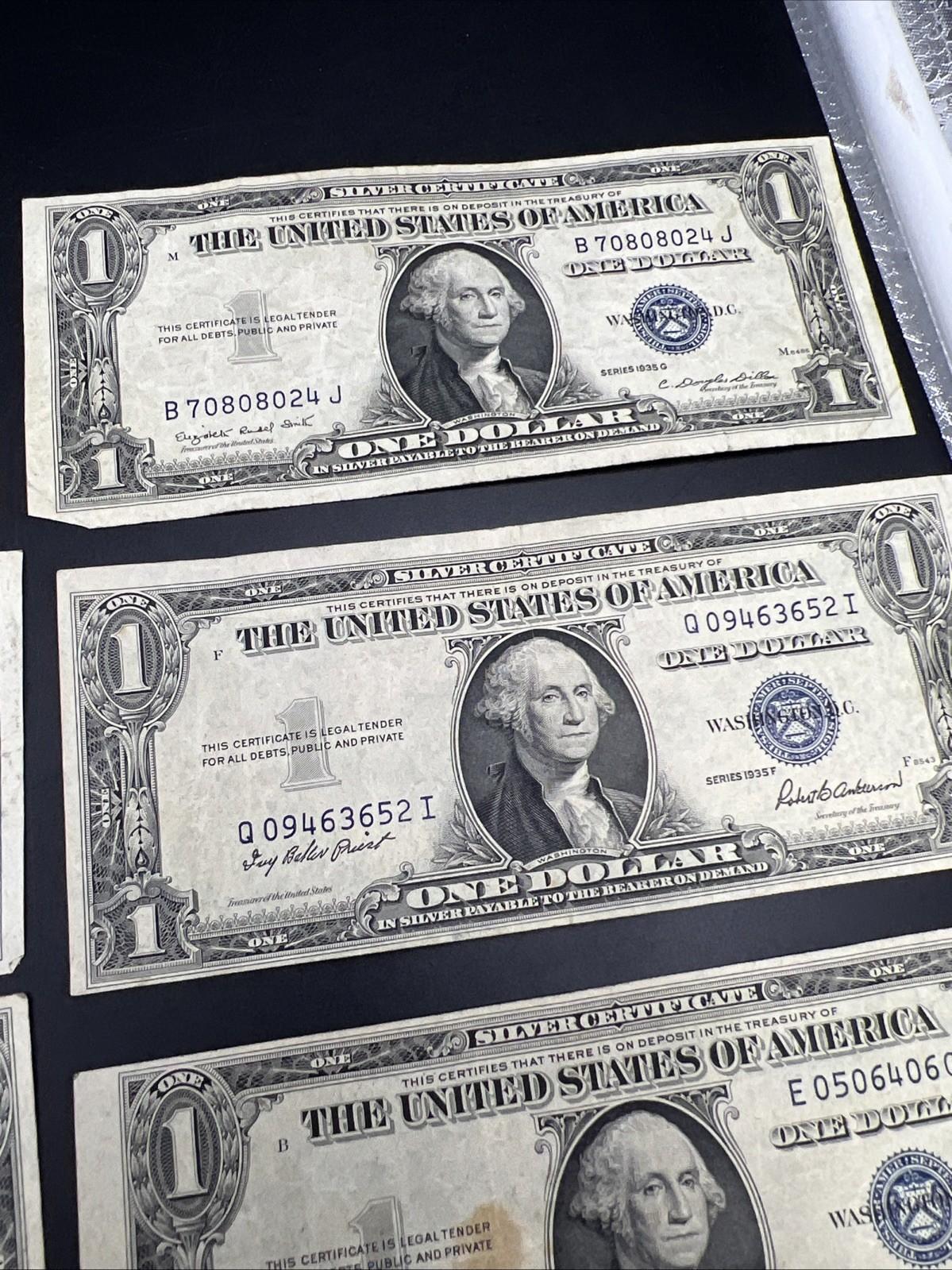 Lot of 8 1935 $1 One Dollar Blue Seal Silver Certificates Fine + Conditions