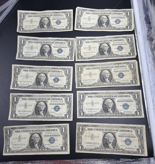 Lot of 10 1957 $1 One Dollar Blue Seal Silver Certificates VG Bills #100