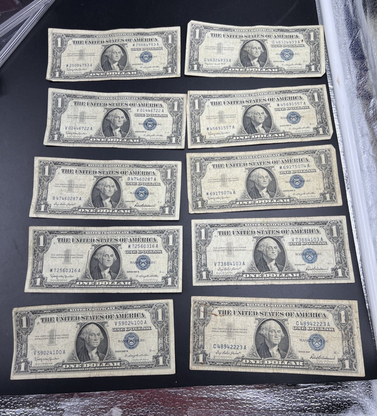 Lot of 10 1957 $1 One Dollar Blue Seal Silver Certificates VG Bills #100