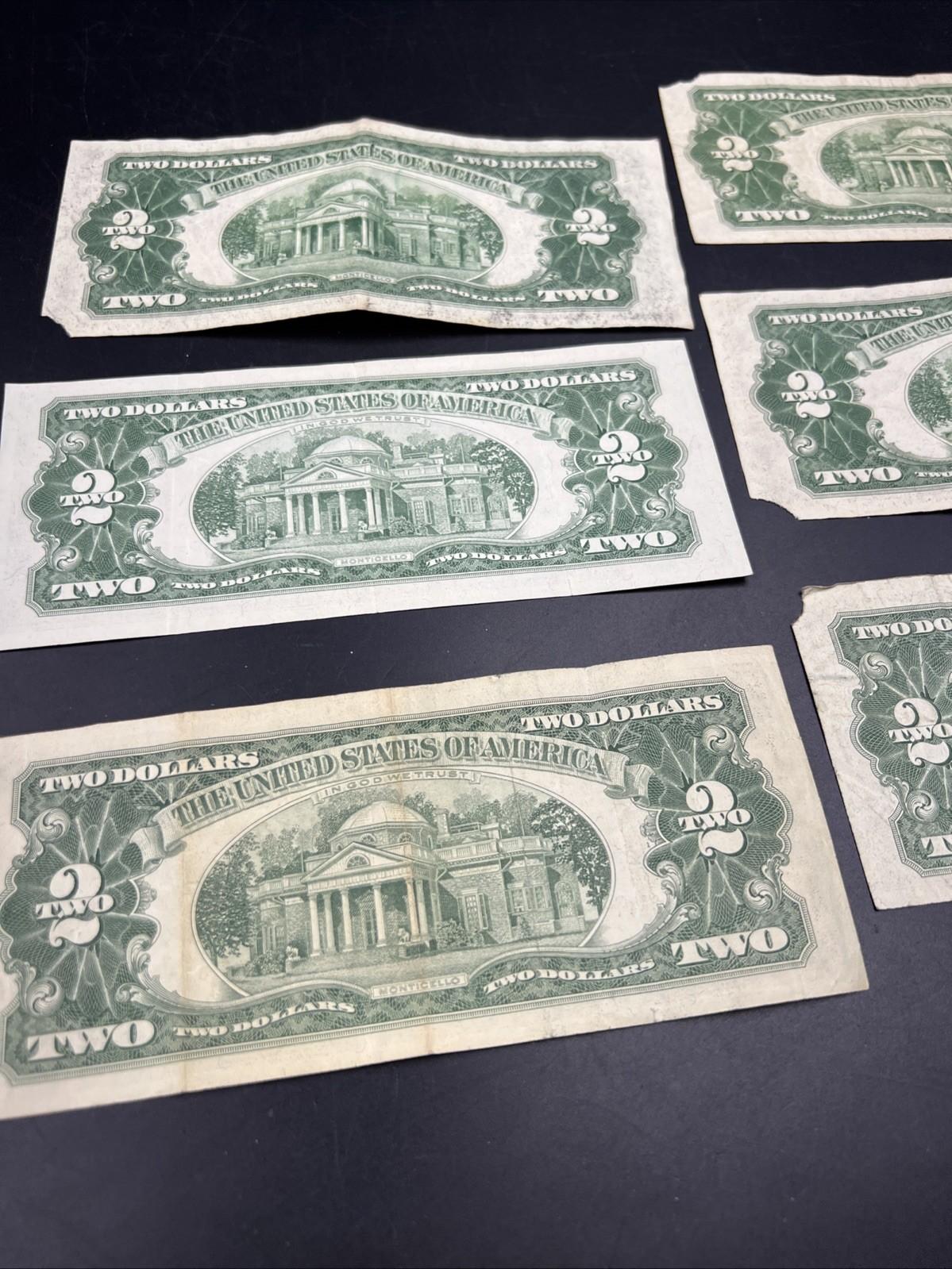 Lot 6 1963 & 1953 $2 Two Dollar Red Seal Bills Very Circulated Conditions #875