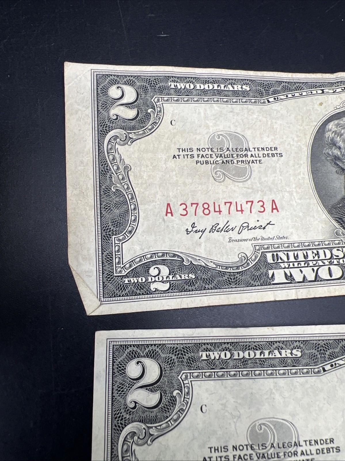 Lot 6 1963 & 1953 $2 Two Dollar Red Seal Bills Very Circulated Conditions #875