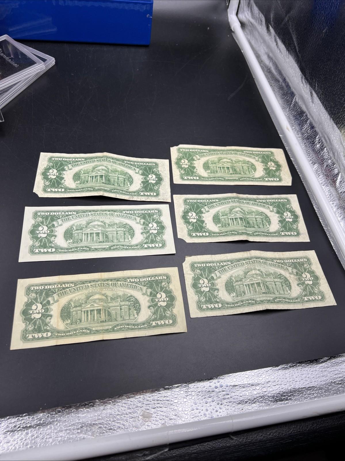 Lot 6 1963 & 1953 $2 Two Dollar Red Seal Bills Very Circulated Conditions #875