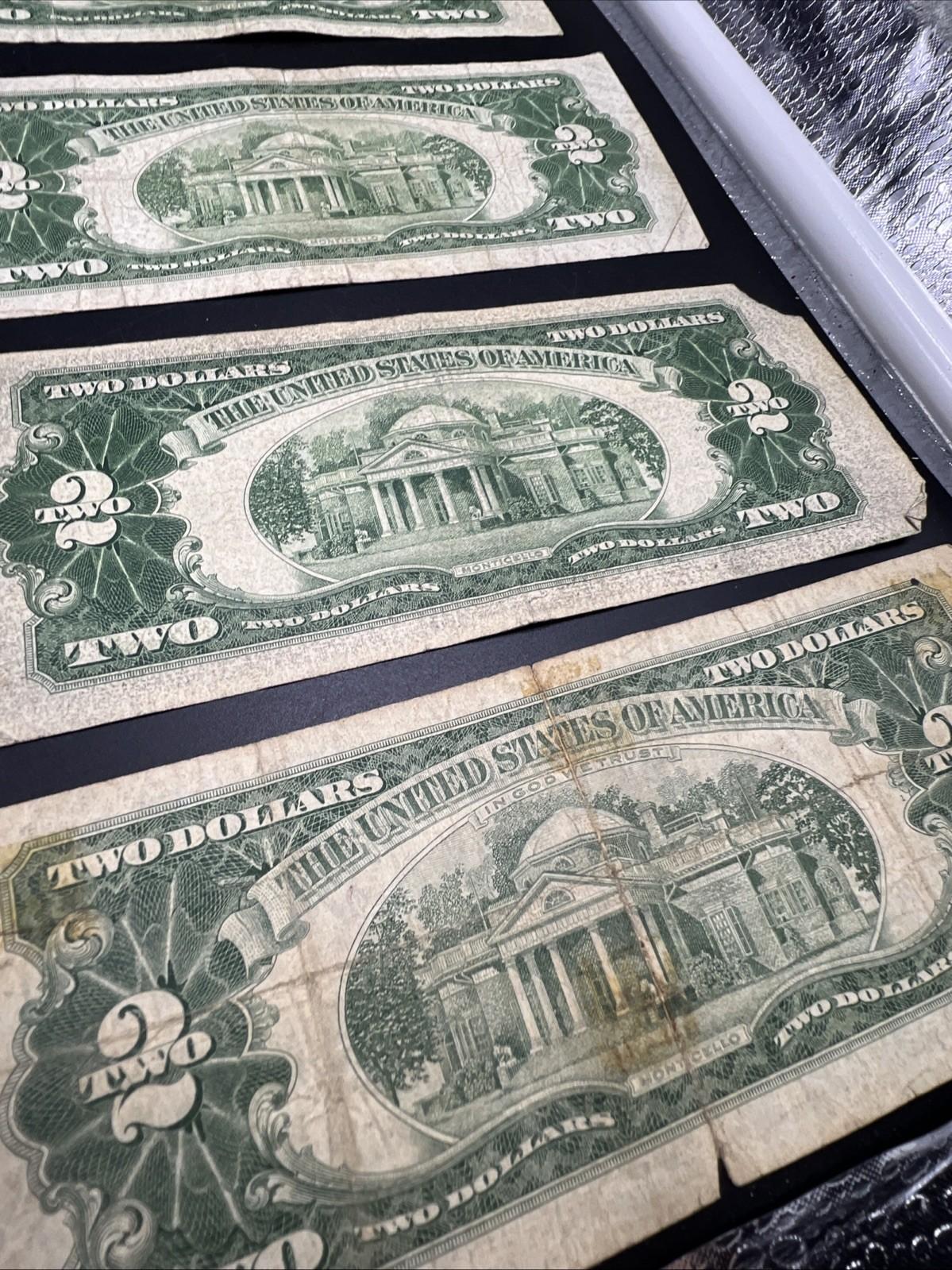 Lot 10 1963 & 1953 $2 Two Dollar Red Seal Bills Very Circulated Conditions #33A