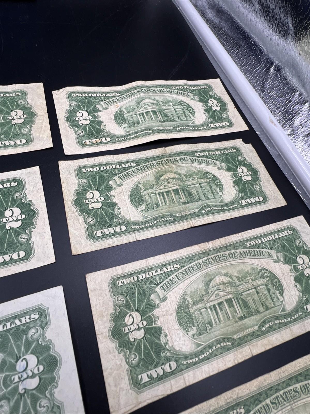 Lot 10 1963 & 1953 $2 Two Dollar Red Seal Bills Very Circulated Conditions #33A