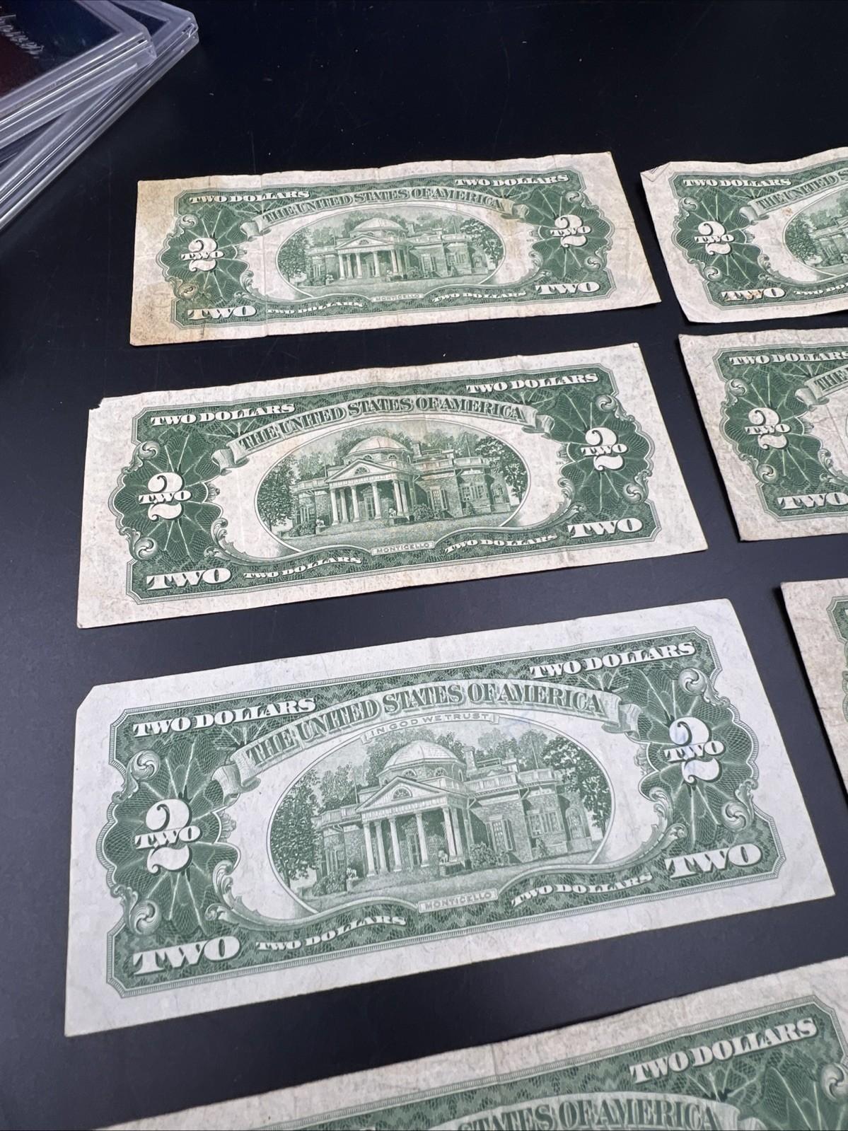 Lot 10 1963 & 1953 $2 Two Dollar Red Seal Bills Very Circulated Conditions #33A