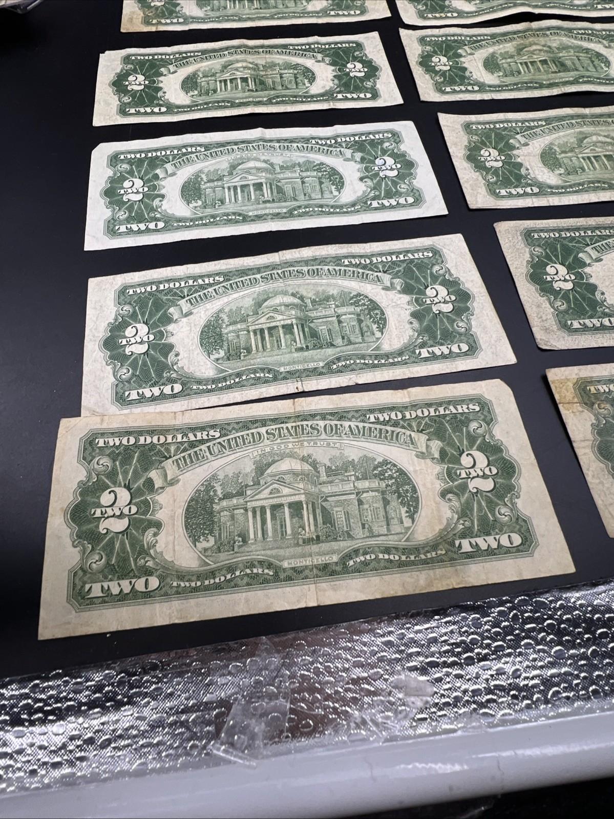 Lot 10 1963 & 1953 $2 Two Dollar Red Seal Bills Very Circulated Conditions #33A