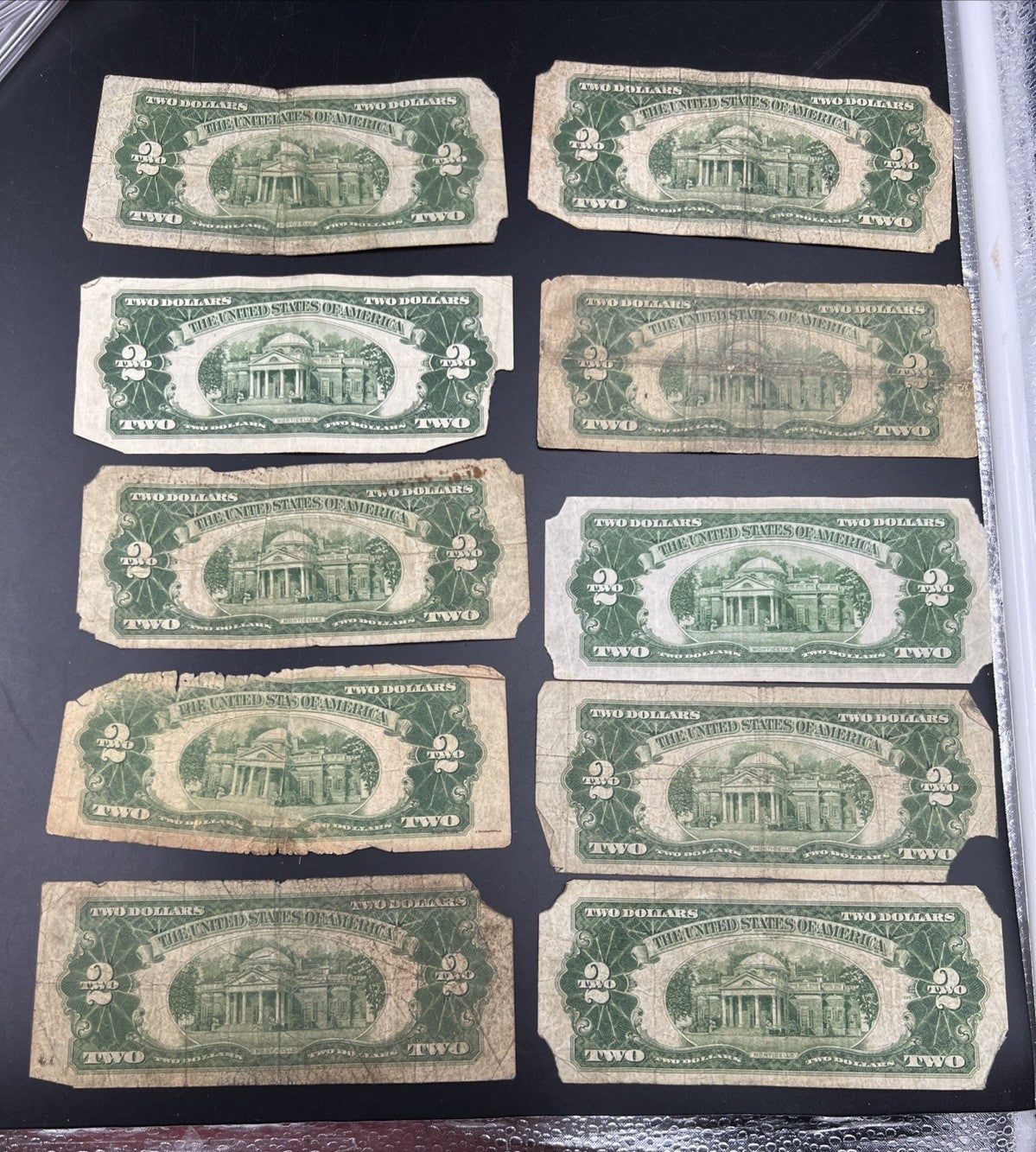 Lot 10 1928 $2 Two Dollar Red Seal Bills Cull Ugly Circulated Conditions #54