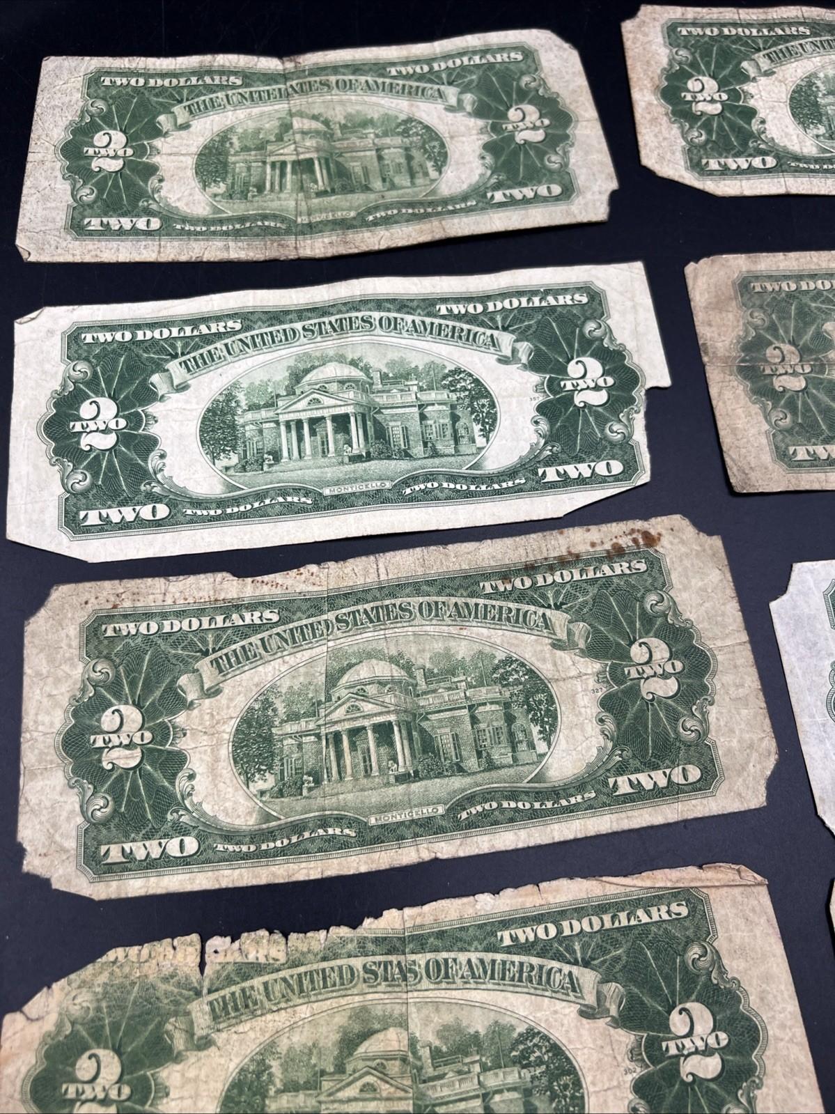 Lot 10 1928 $2 Two Dollar Red Seal Bills Cull Ugly Circulated Conditions #54