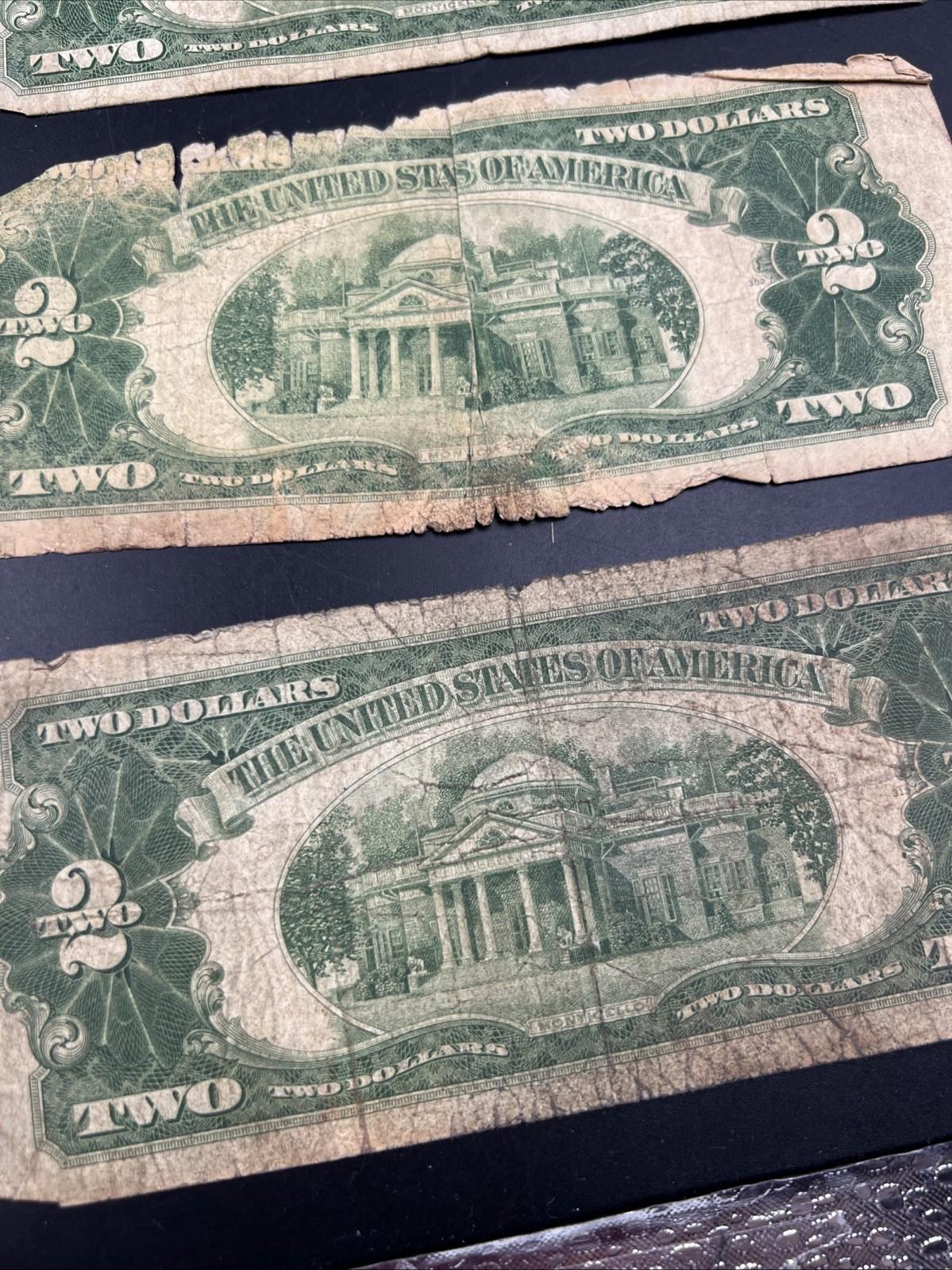 Lot 10 1928 $2 Two Dollar Red Seal Bills Cull Ugly Circulated Conditions #54