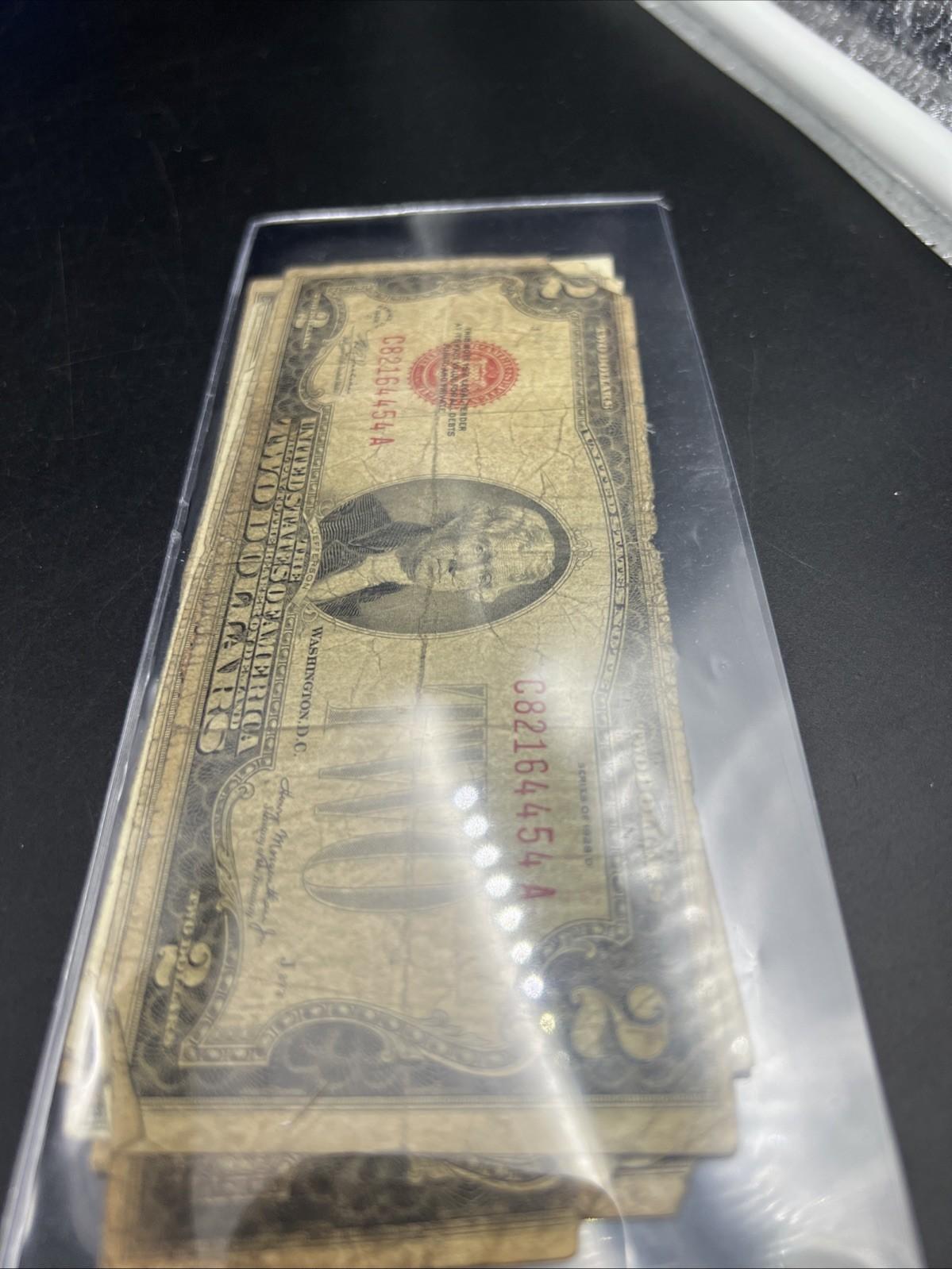 Lot 10 1928 $2 Two Dollar Red Seal Bills Cull Ugly Circulated Conditions #54