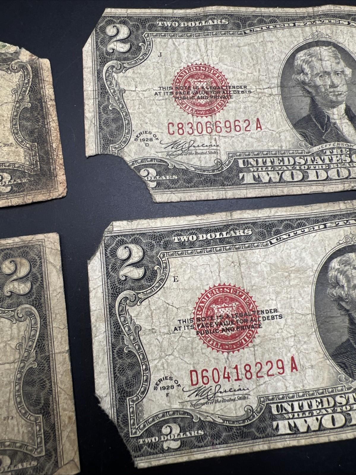 Lot 10 1928 $2 Two Dollar Red Seal Bills Cull Ugly Circulated Conditions #54