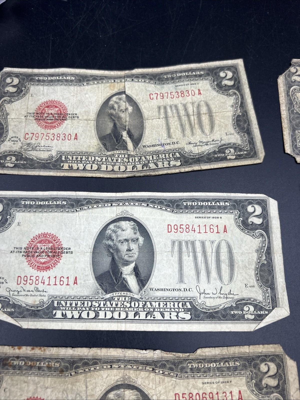 Lot 10 1928 $2 Two Dollar Red Seal Bills Cull Ugly Circulated Conditions #54