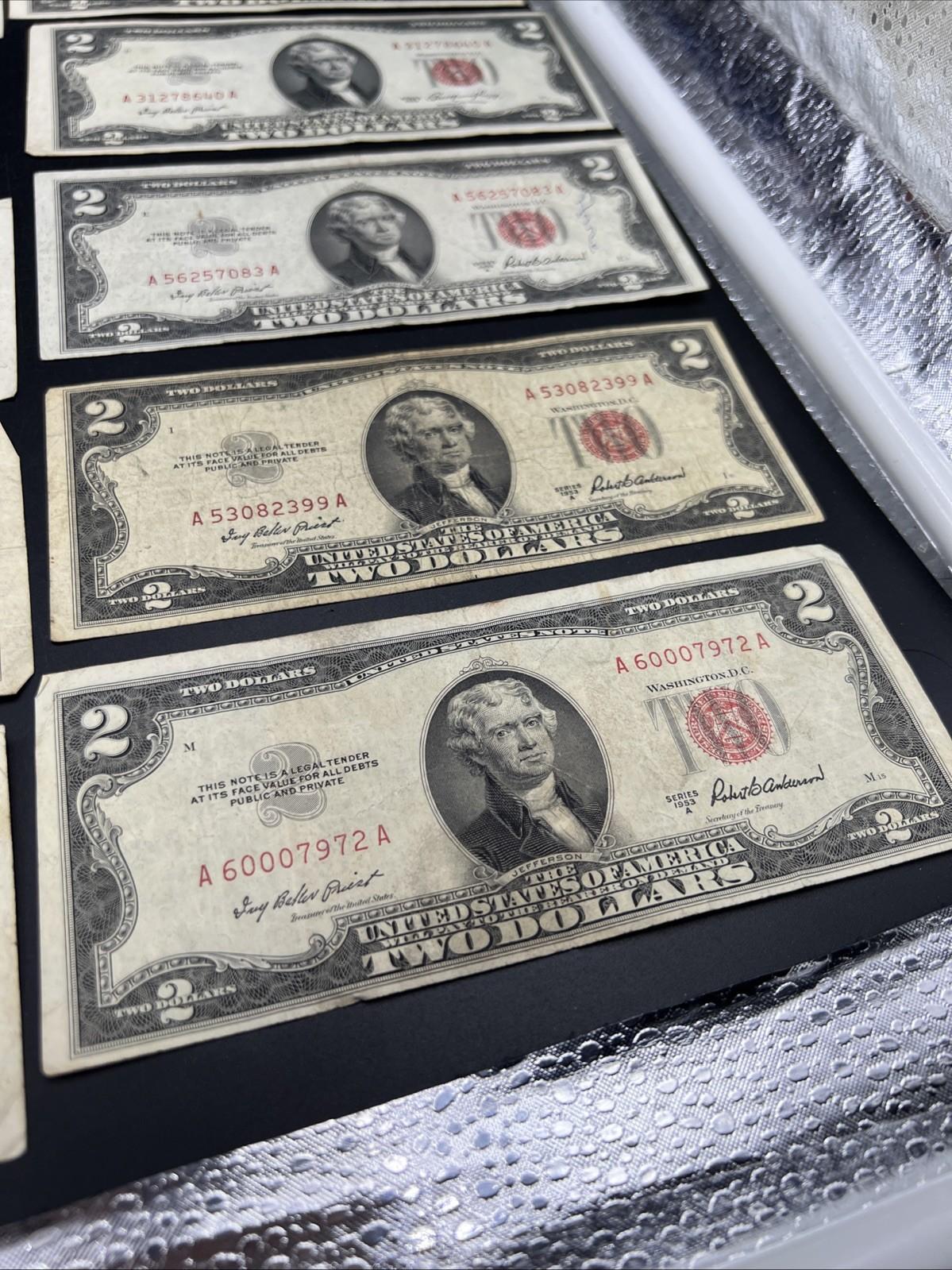 Lot 10 1953 $2 Two Dollar USN Red Seal Bills VG / F Conditions #52