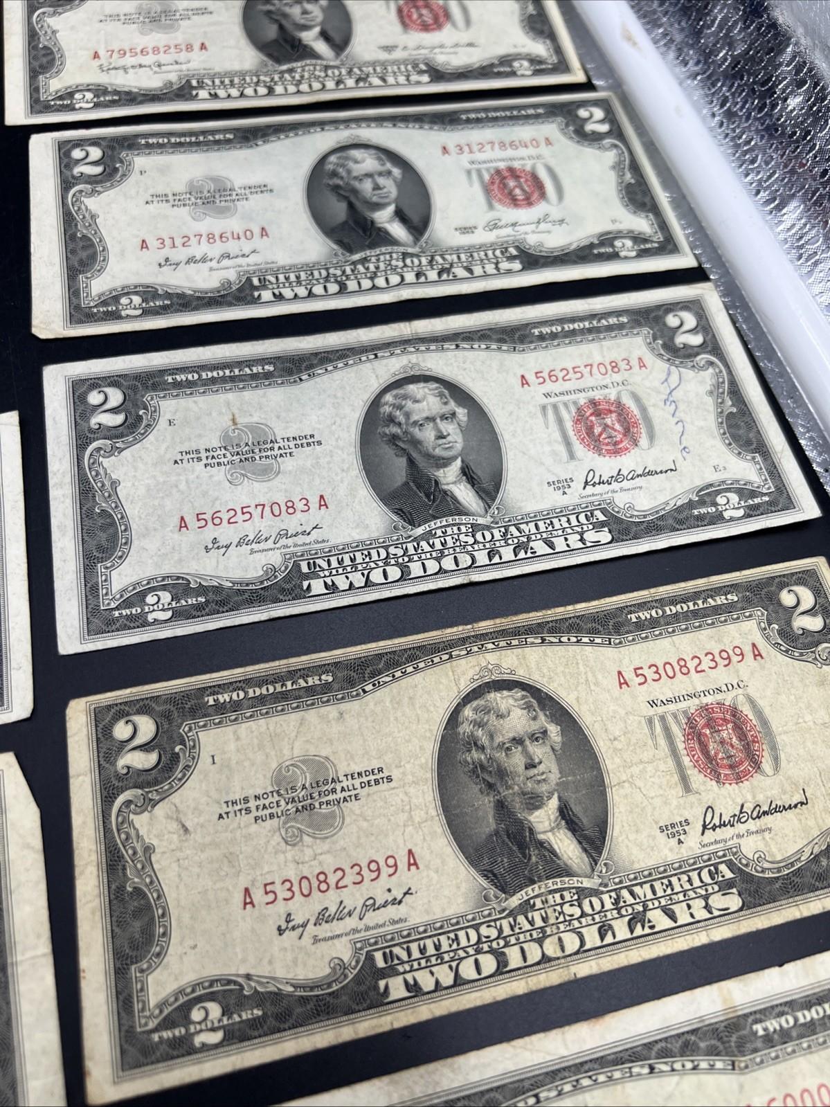 Lot 10 1953 $2 Two Dollar USN Red Seal Bills VG / F Conditions #52
