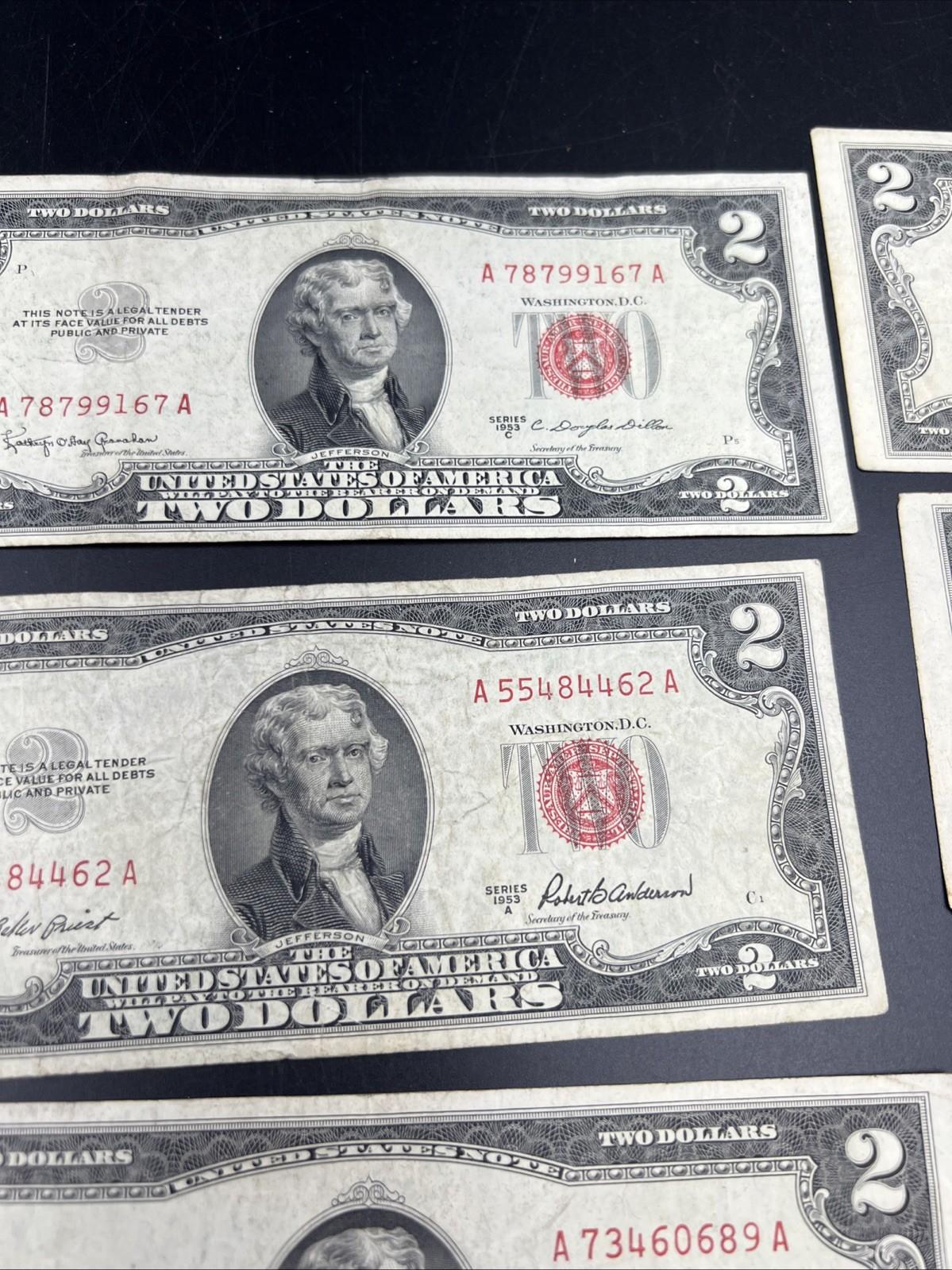 Lot 10 1953 $2 Two Dollar USN Red Seal Bills VG / F Conditions #52