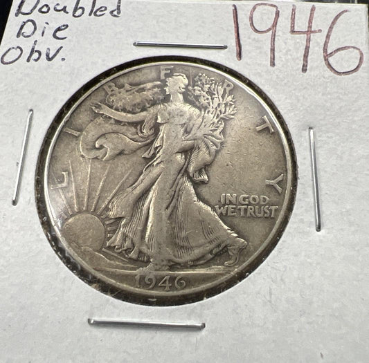 1946 P 50c Walking Liberty 50c Half Dollar Coin DDO Double Die Obverse Fine SK#