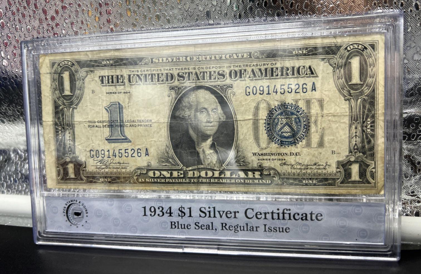 1934 $1 One Dollar Silver Certificate Funny back Note Fine Circ in Plastic Case