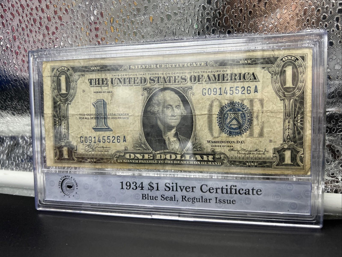 1934 $1 One Dollar Silver Certificate Funny back Note Fine Circ in Plastic Case