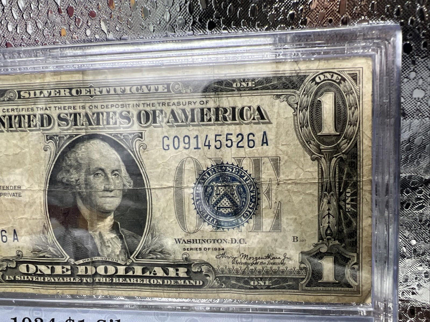 1934 $1 One Dollar Silver Certificate Funny back Note Fine Circ in Plastic Case