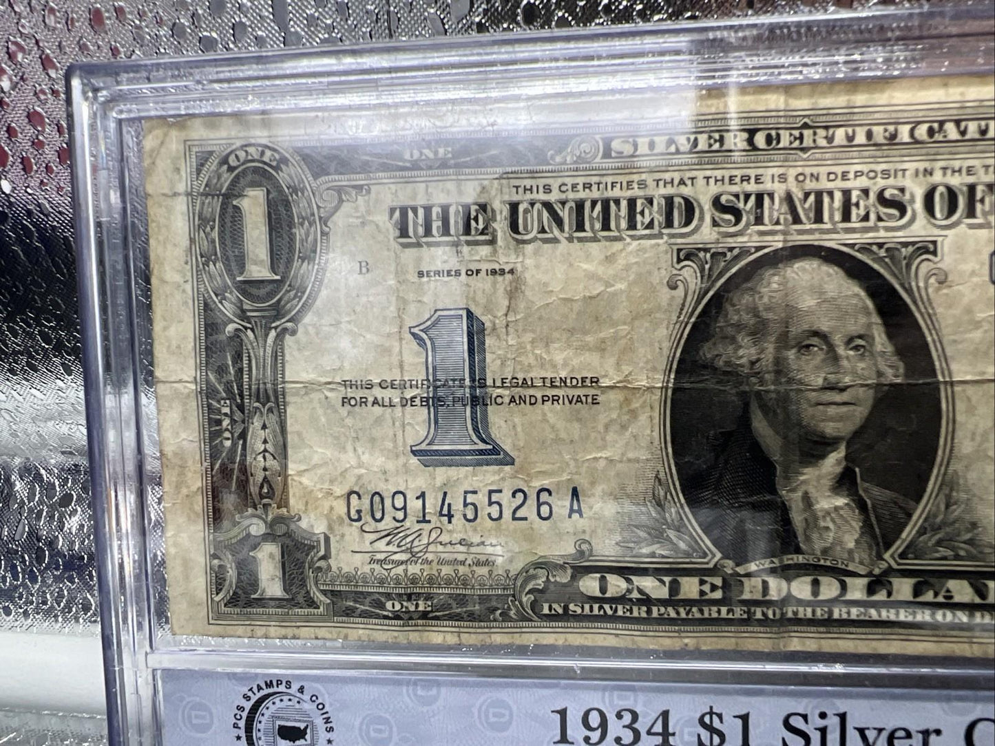 1934 $1 One Dollar Silver Certificate Funny back Note Fine Circ in Plastic Case