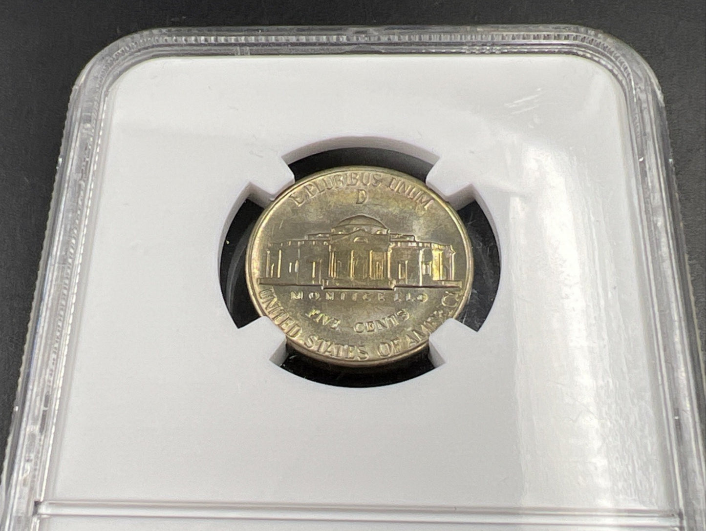 1943 D 5c Jefferson 35% Silver War Nickle NGC MS66 Gem BU Nice Toning Reverse