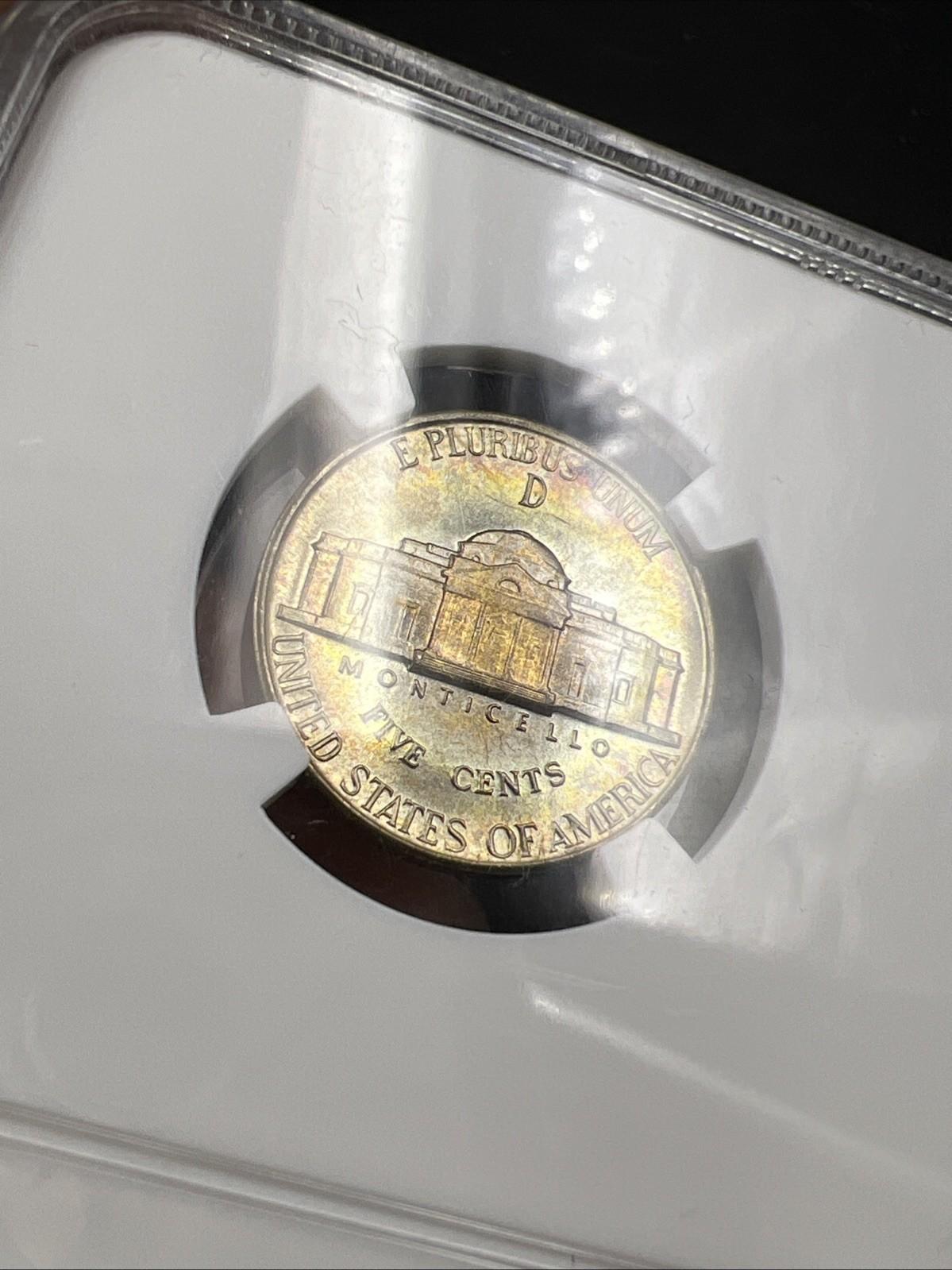 1943 D 5c Jefferson 35% Silver War Nickle NGC MS66 Gem BU Nice Toning Reverse