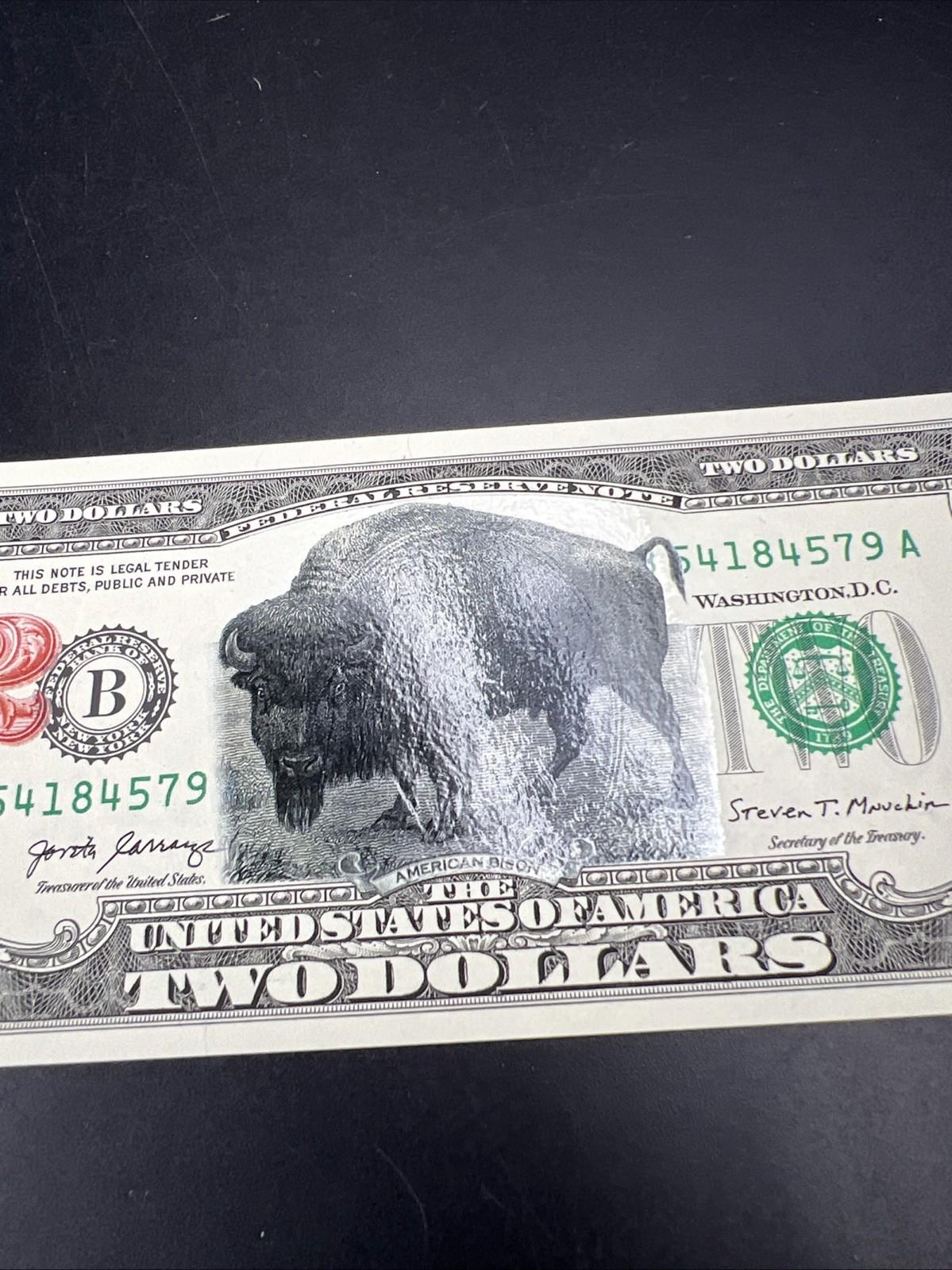 2017 $2 Bison Colorized FRN Federal Reserve Note 1901 USN Tribute UNC #579