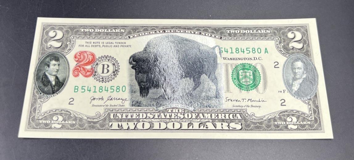 2017 $2 Bison Colorized FRN Federal Reserve Note 1901 USN Tribute UNC #580