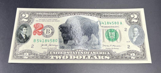 2017 $2 Bison Colorized FRN Federal Reserve Note 1901 USN Tribute UNC #580