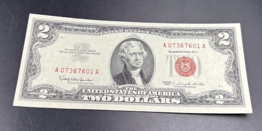 1963 $2 USN United States Red Seal Two Dollar Bill XF EF Extra Fine Circ #601