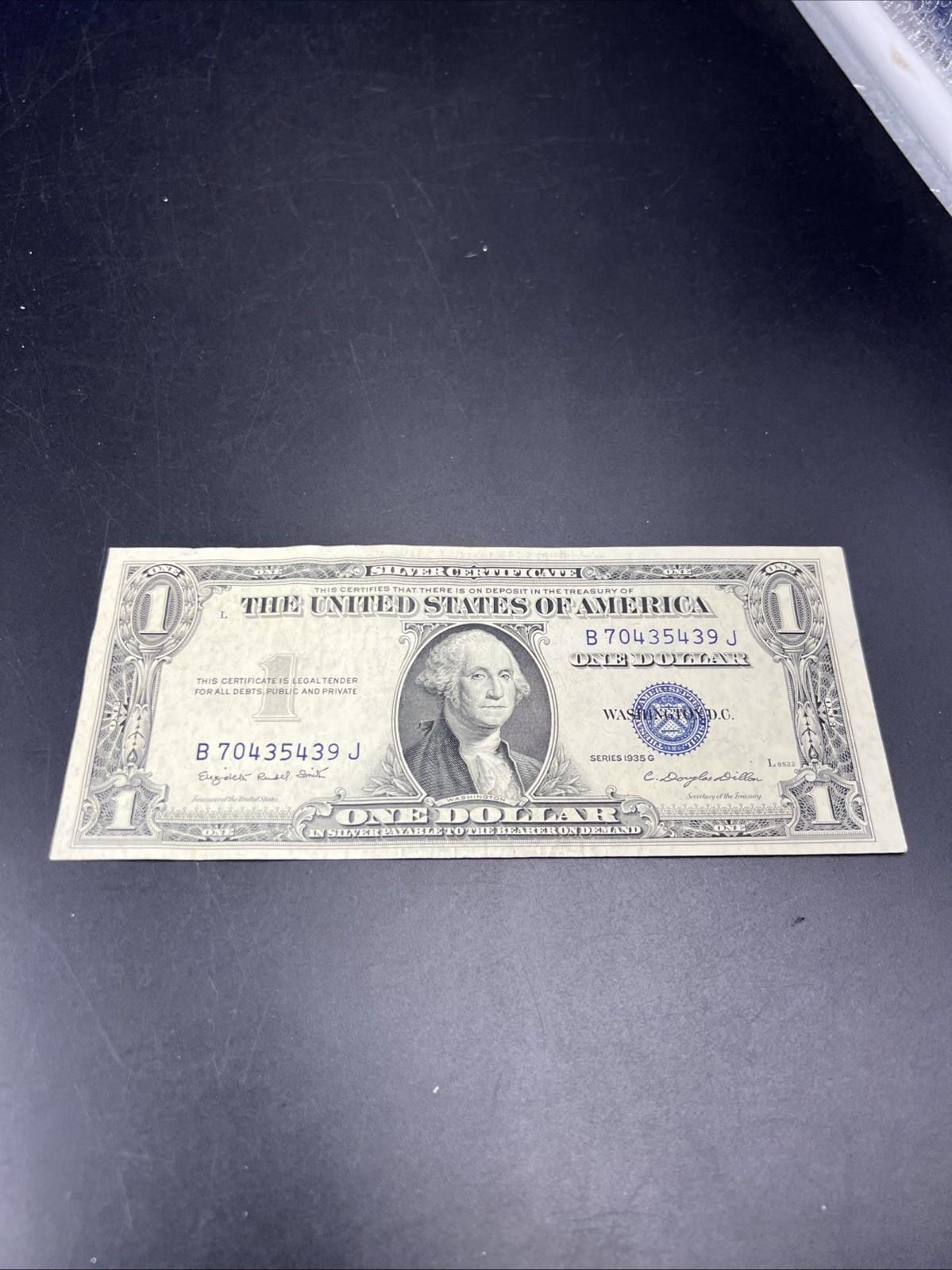 1935 G $1 Silver Certificate Blue Seal Note Choice VF Very Fine Circ #439
