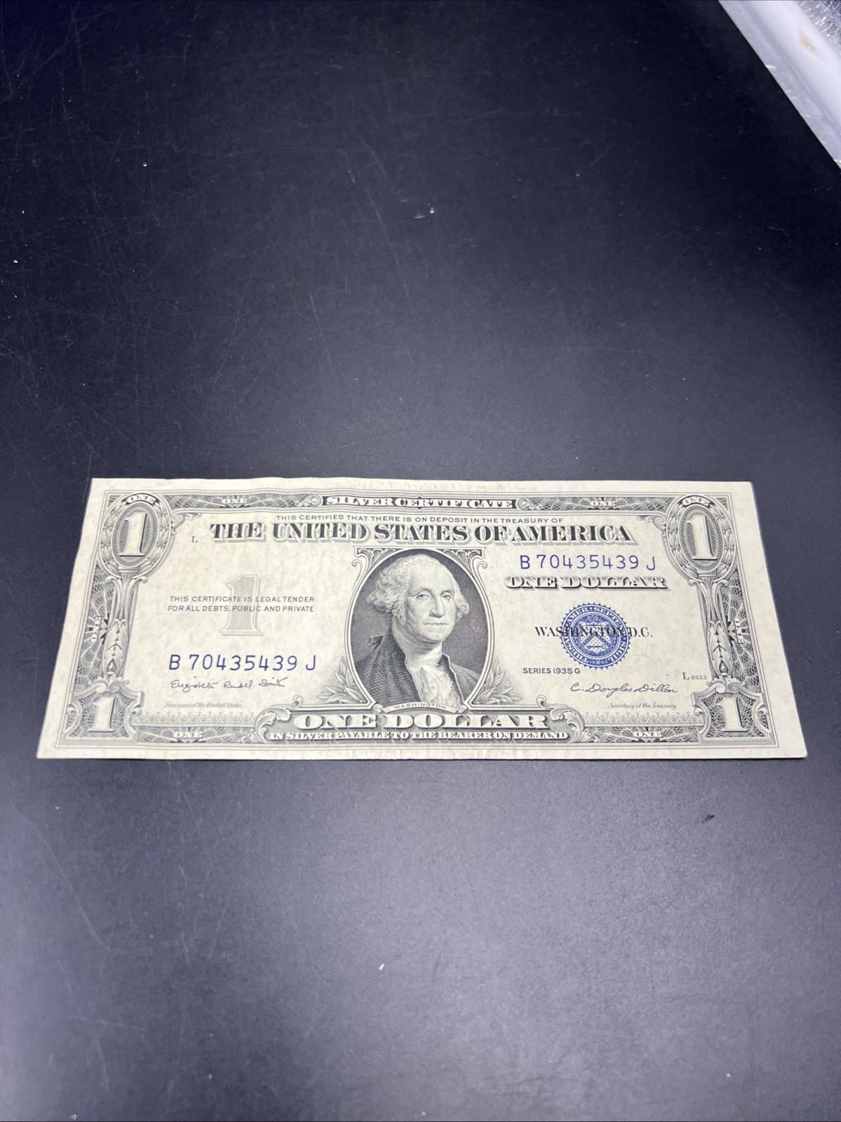 1935 G $1 Silver Certificate Blue Seal Note Choice VF Very Fine Circ #439