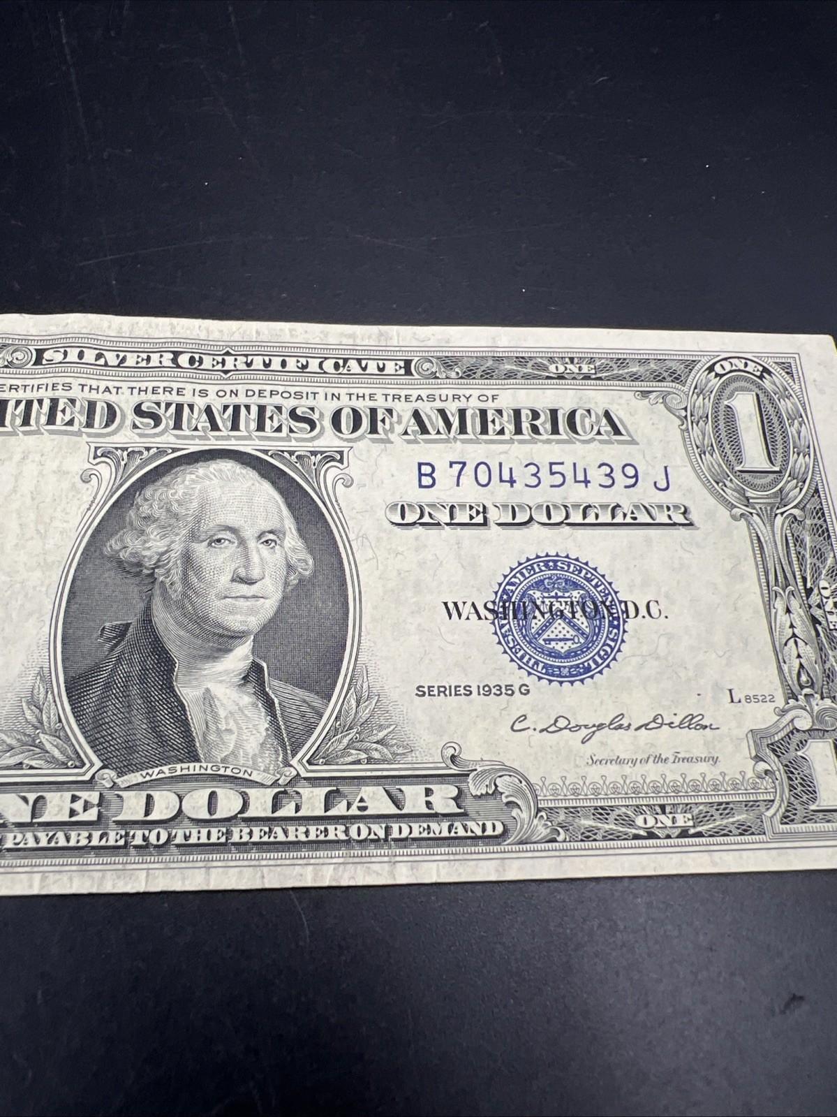 1935 G $1 Silver Certificate Blue Seal Note Choice VF Very Fine Circ #439