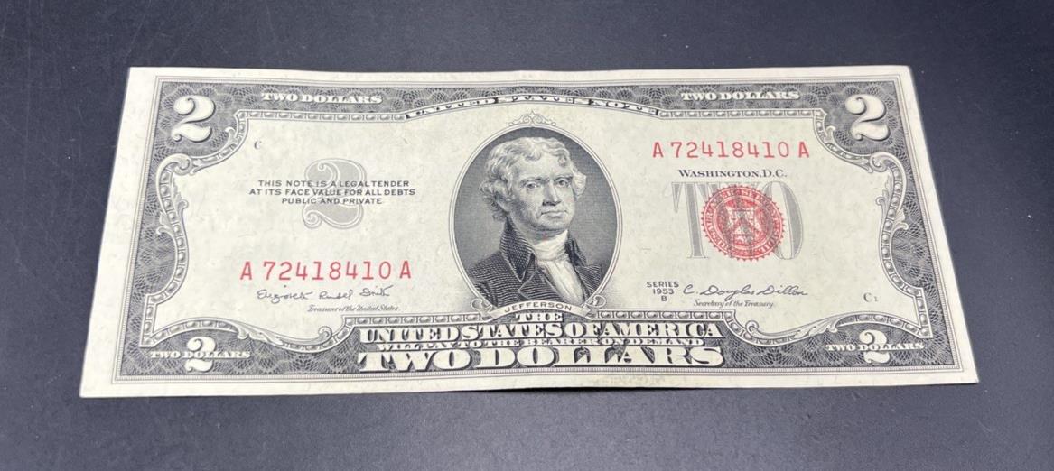 1953 B $2 Two Dollar USN Red Seal Legal Tender Note Choice VF Very Fine #410