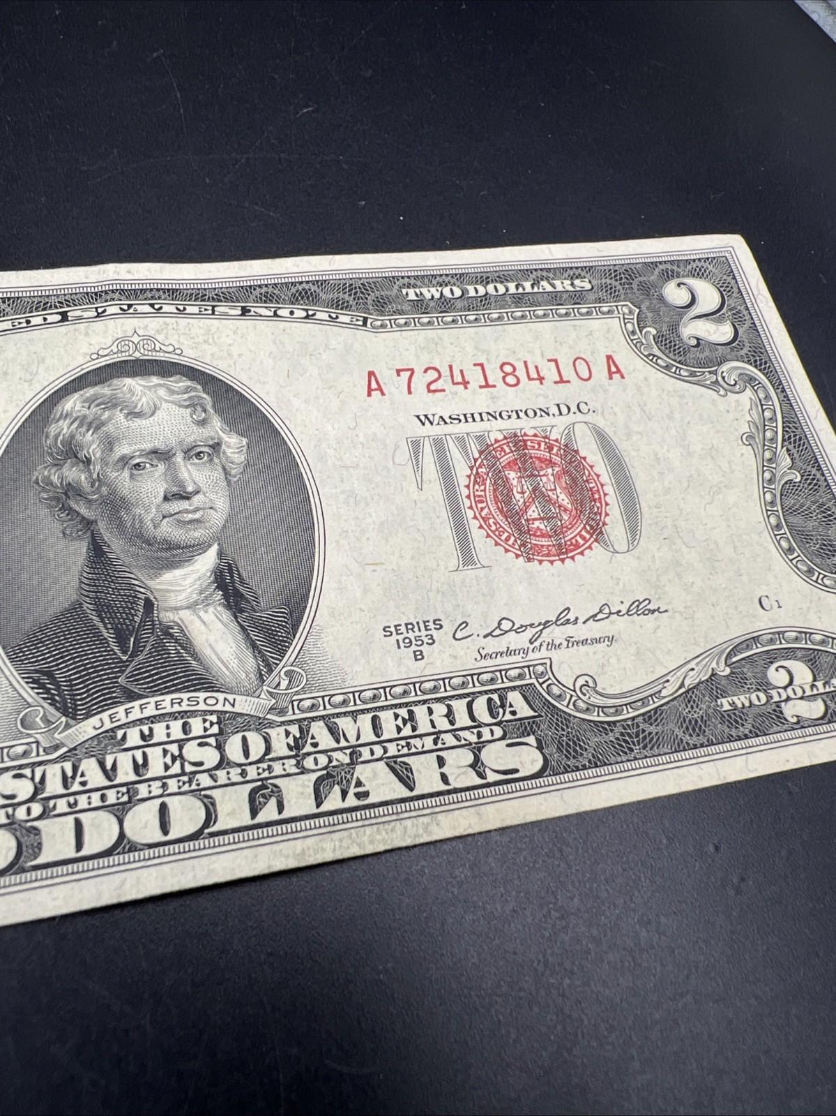 1953 B $2 Two Dollar USN Red Seal Legal Tender Note Choice VF Very Fine #410