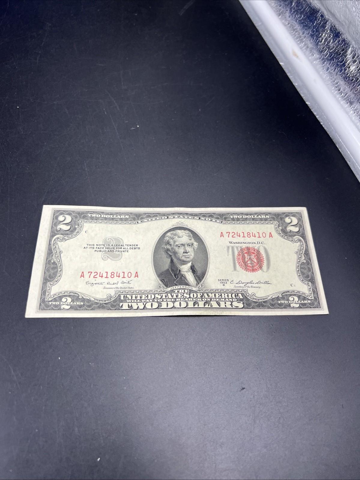 1953 B $2 Two Dollar USN Red Seal Legal Tender Note Choice VF Very Fine #410