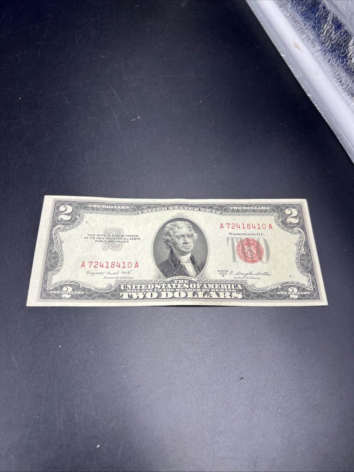 1953 B $2 Two Dollar USN Red Seal Legal Tender Note Choice VF Very Fine #410