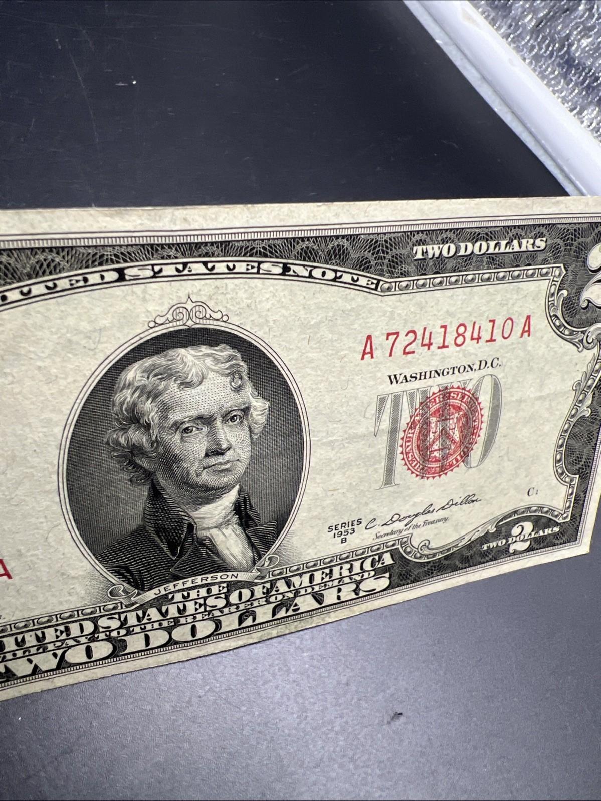 1953 B $2 Two Dollar USN Red Seal Legal Tender Note Choice VF Very Fine #410