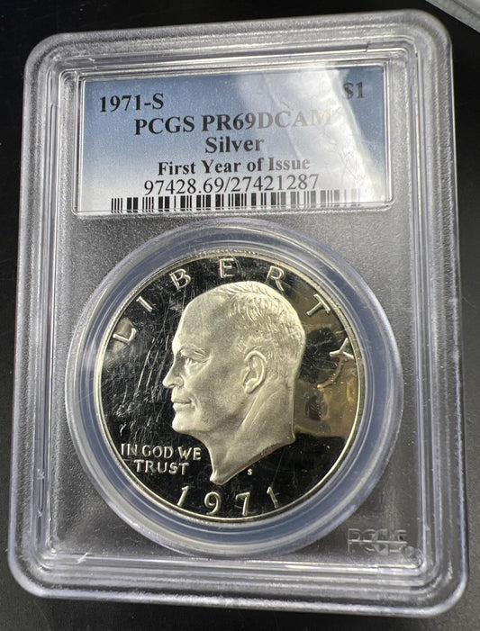 1971 S $1 Ike Eisenhower 40% Silver Proof Dollar PCGS PR69 DCAM FYOI Used Slab #