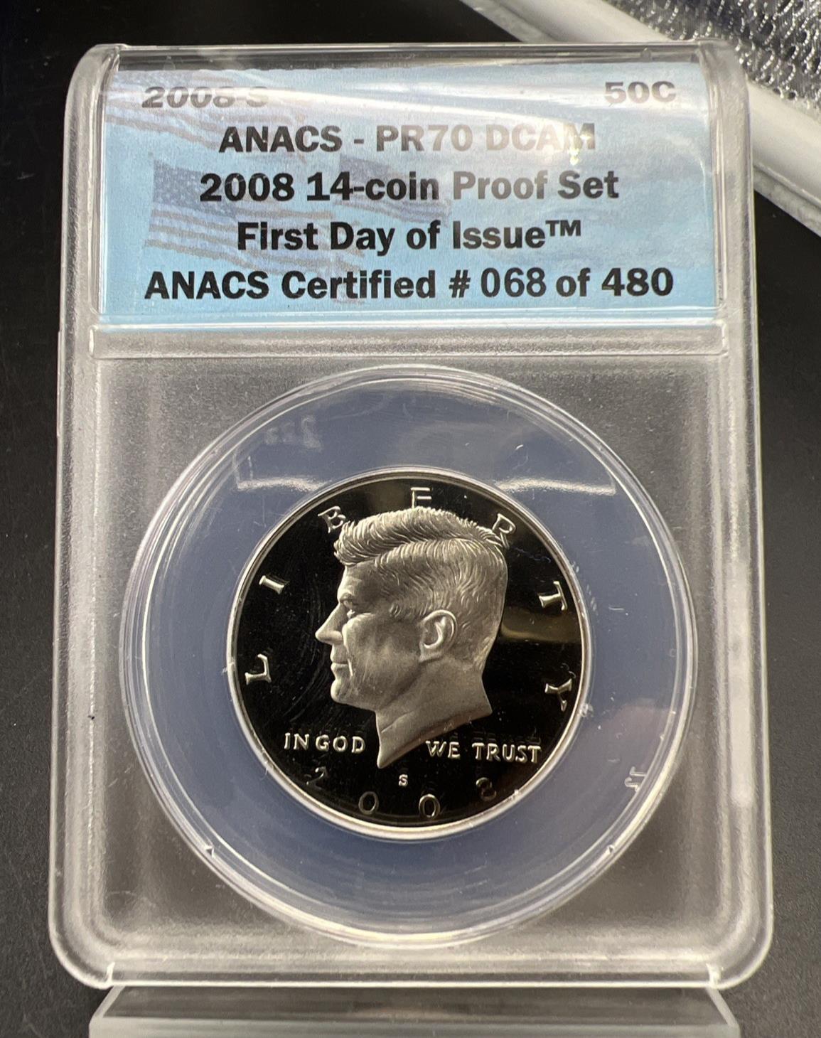2008 S 50c Kennedy Copper Nickel Clad Proof Half Dollar PR70 DCAM ANACS FDOI #68