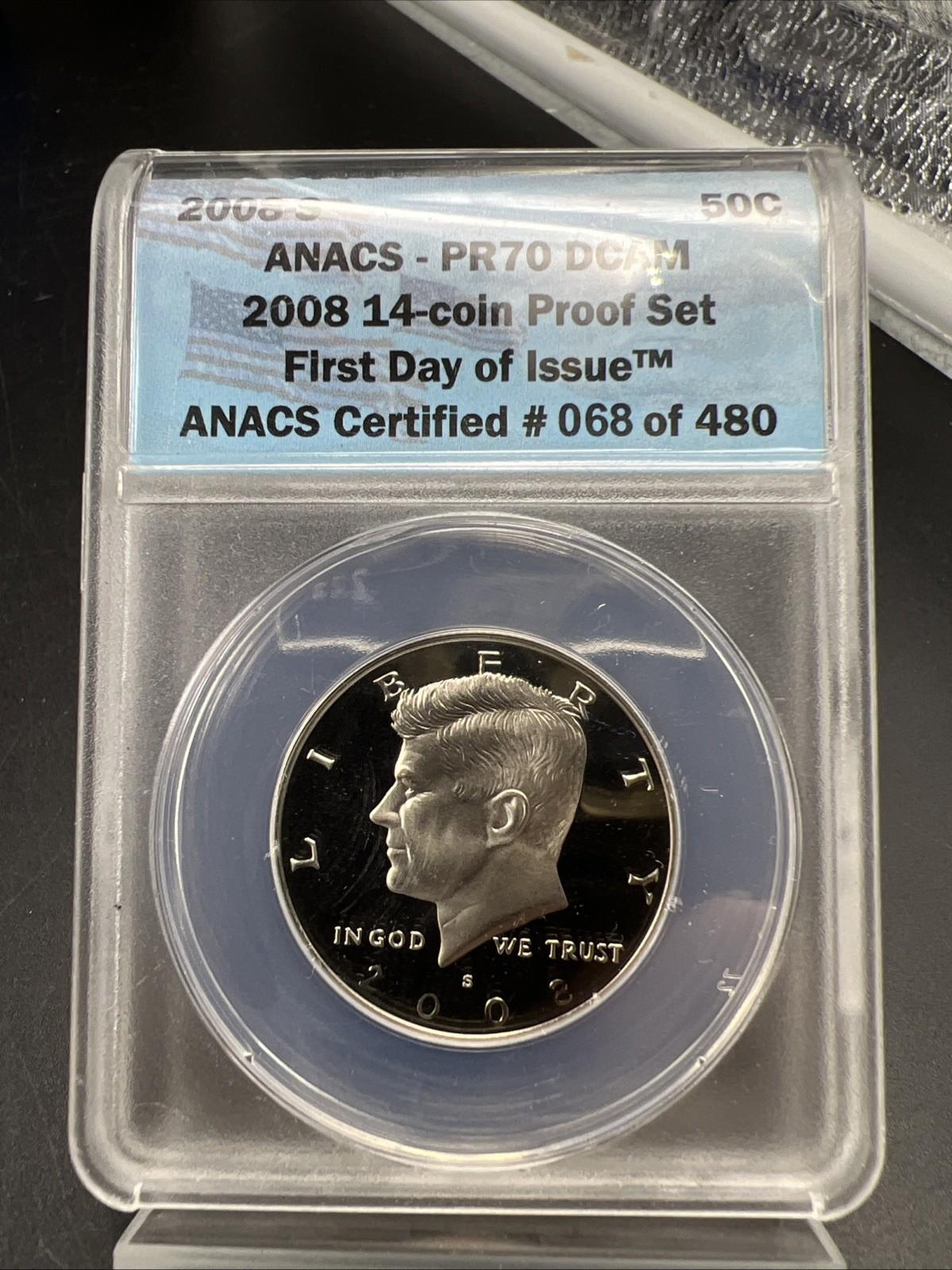 2008 S 50c Kennedy Copper Nickel Clad Proof Half Dollar PR70 DCAM ANACS FDOI #68