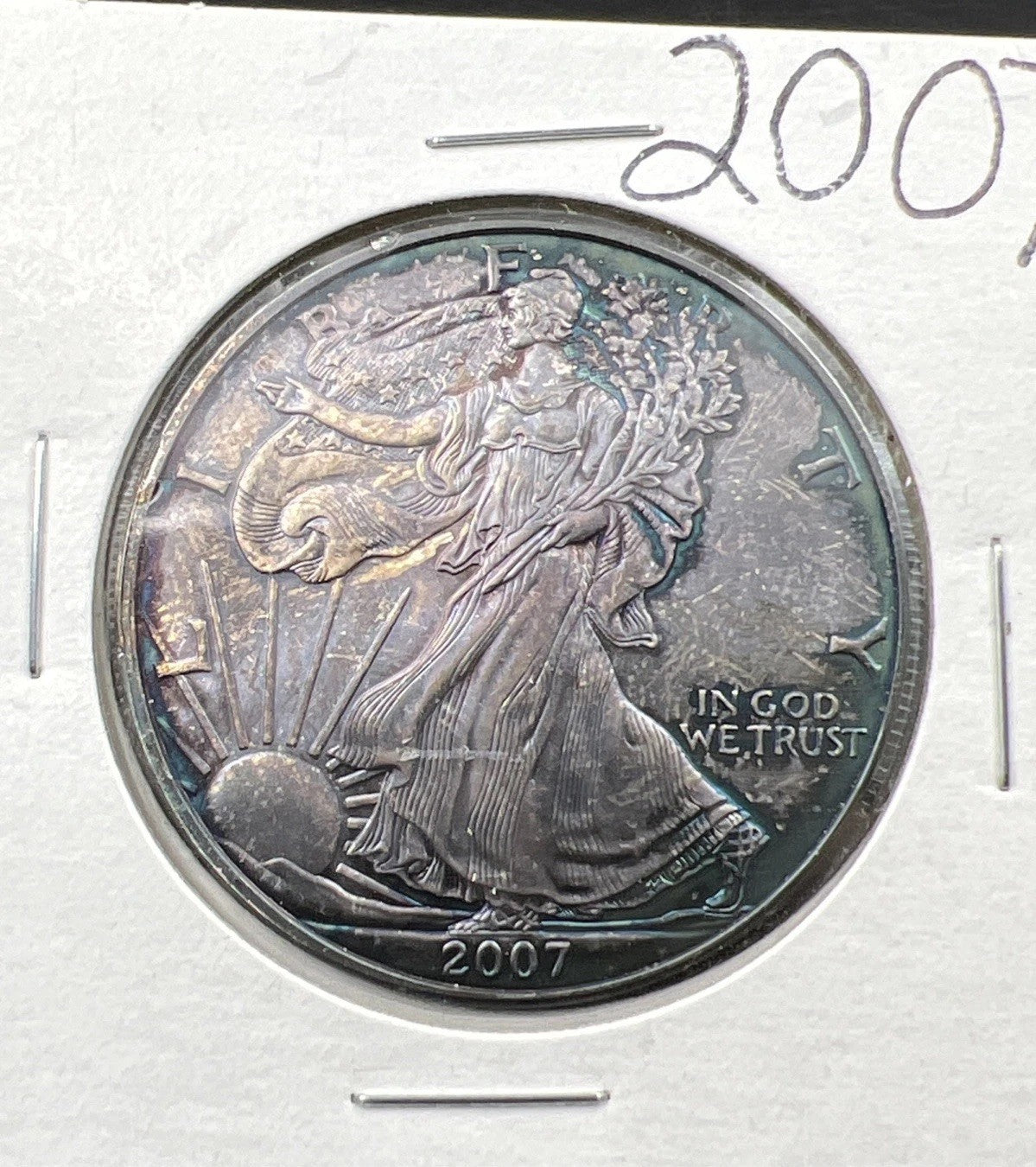 2007 1 OZ American Silver Eagle Choice BU UNC PQ * BLUE Original Toning #B