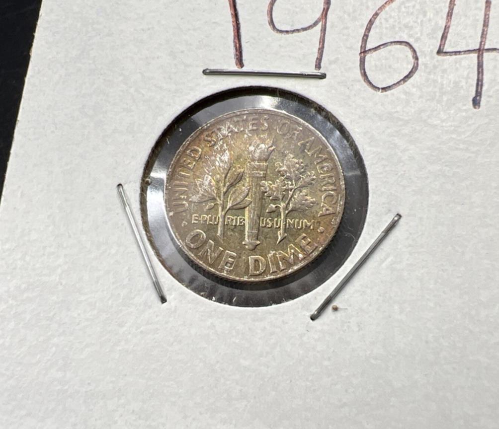 1964 10c Roosevelt Silver Dime Coin Neat Toning Reverse SK#A1a