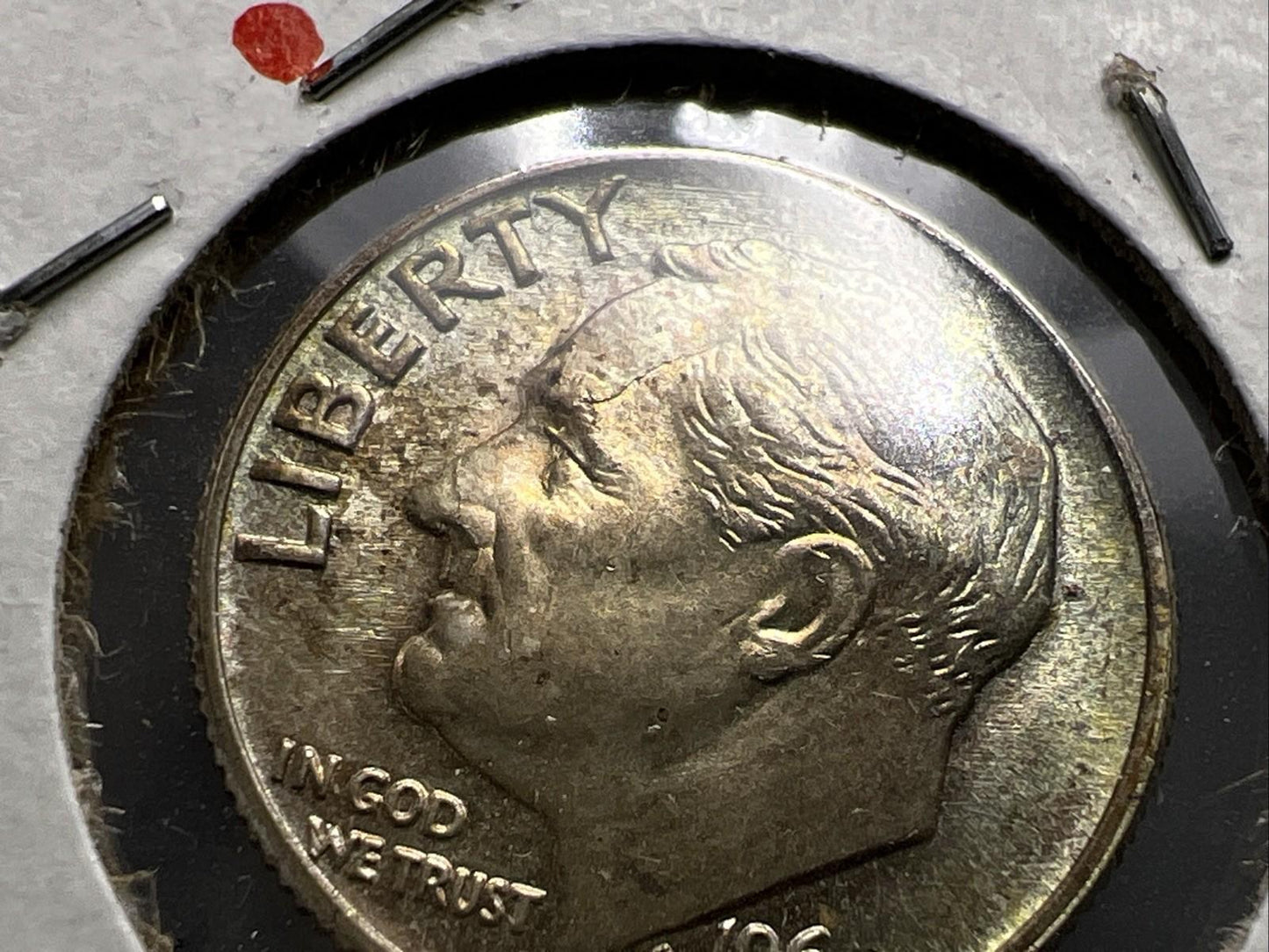 1964 D 10c Roosevelt Silver Dime BU Coin Die Cracks Obverse Variety + Toner