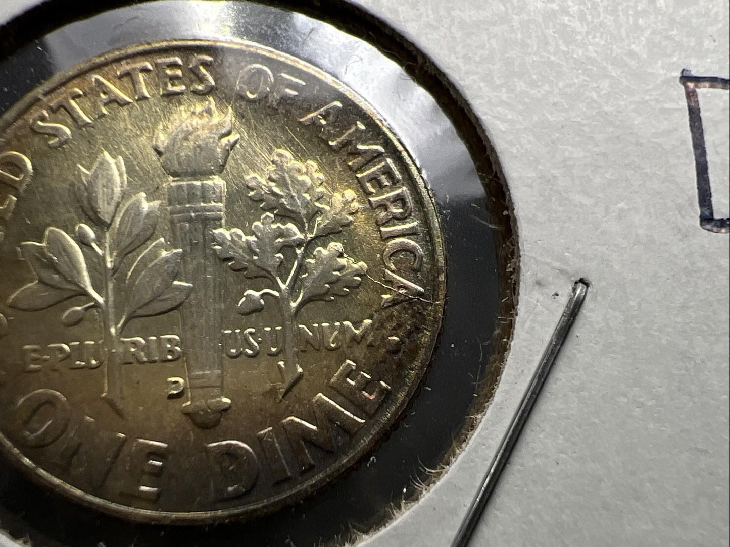 1964 D 10c Roosevelt Silver Dime BU Coin Die Cracks Obverse Variety + Toner