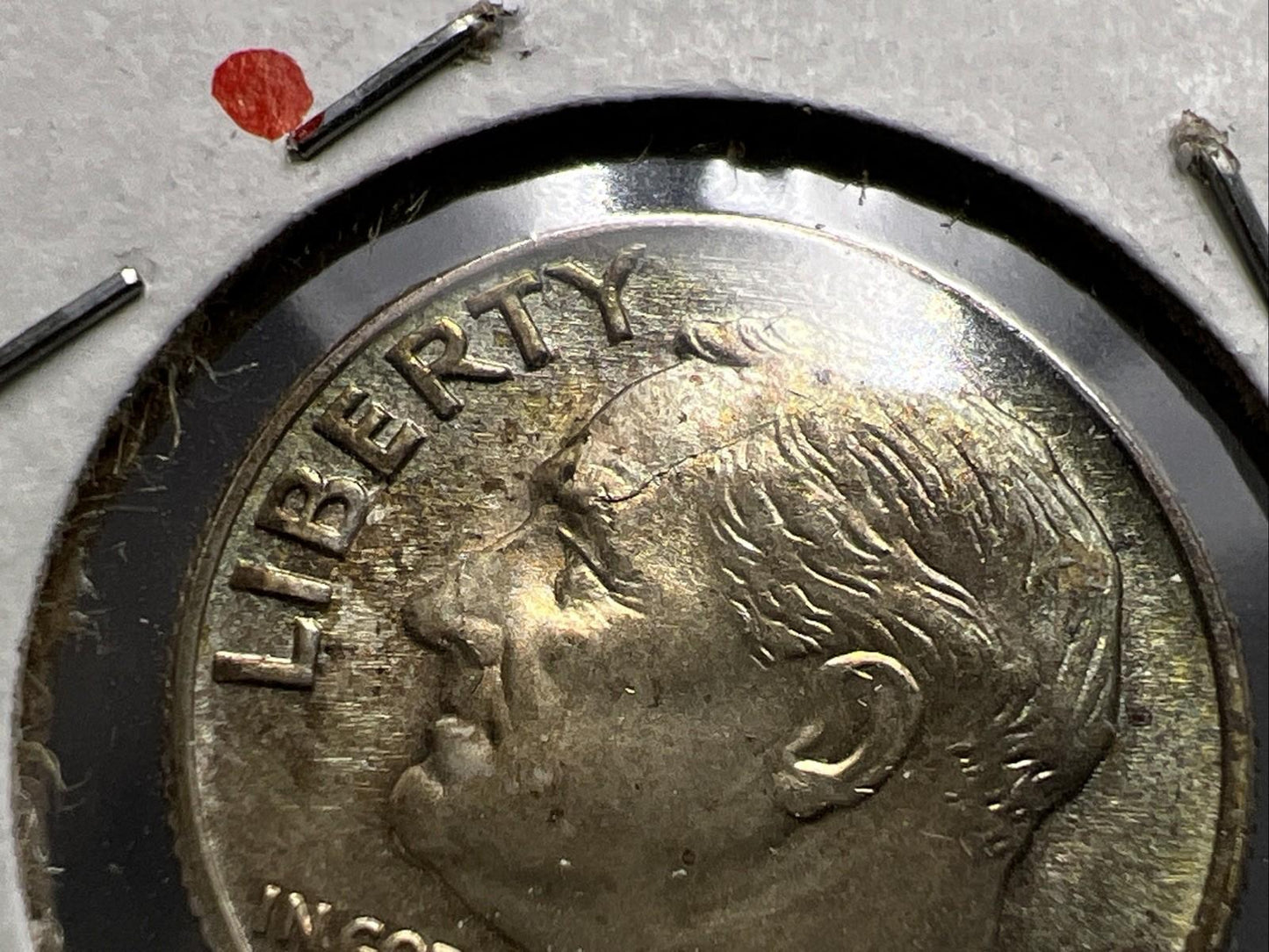 1964 D 10c Roosevelt Silver Dime BU Coin Die Cracks Obverse Variety + Toner