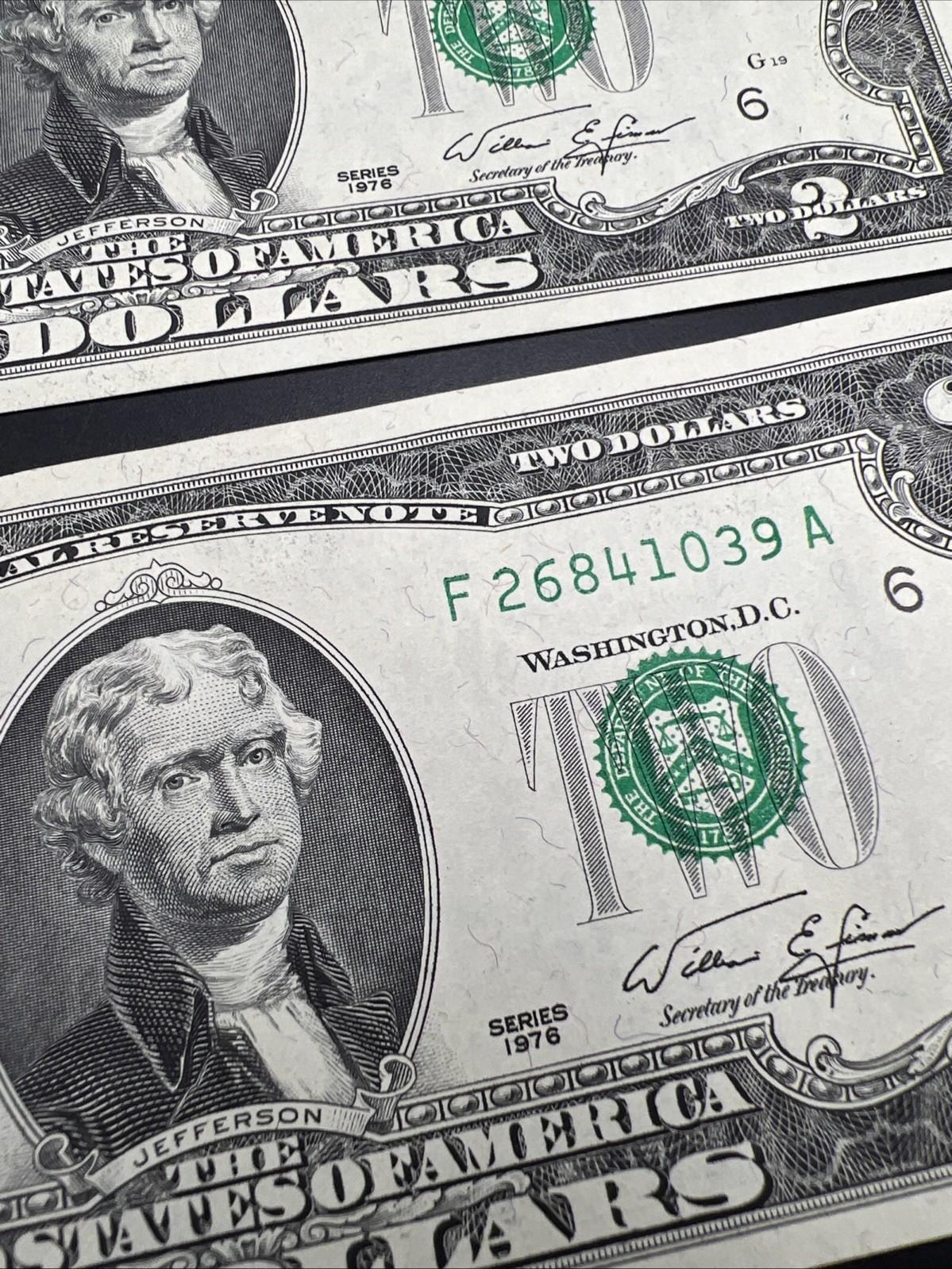 5 Consecutive 1976 $2 FRN Bicentennial Two Dollar Bills Choice UNC #039